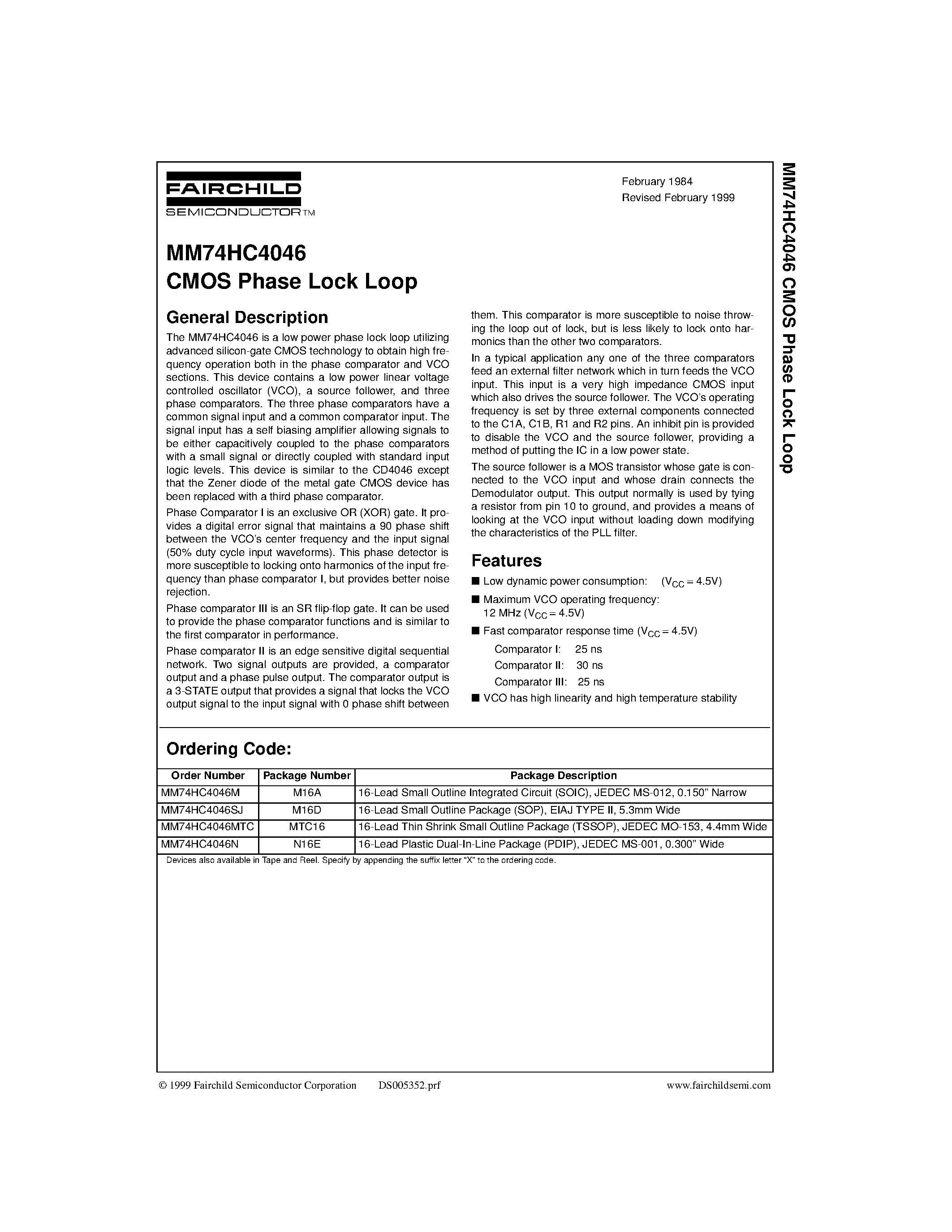 Даташит 74HC4046 - CMOS Phase Lock Loop страница 1