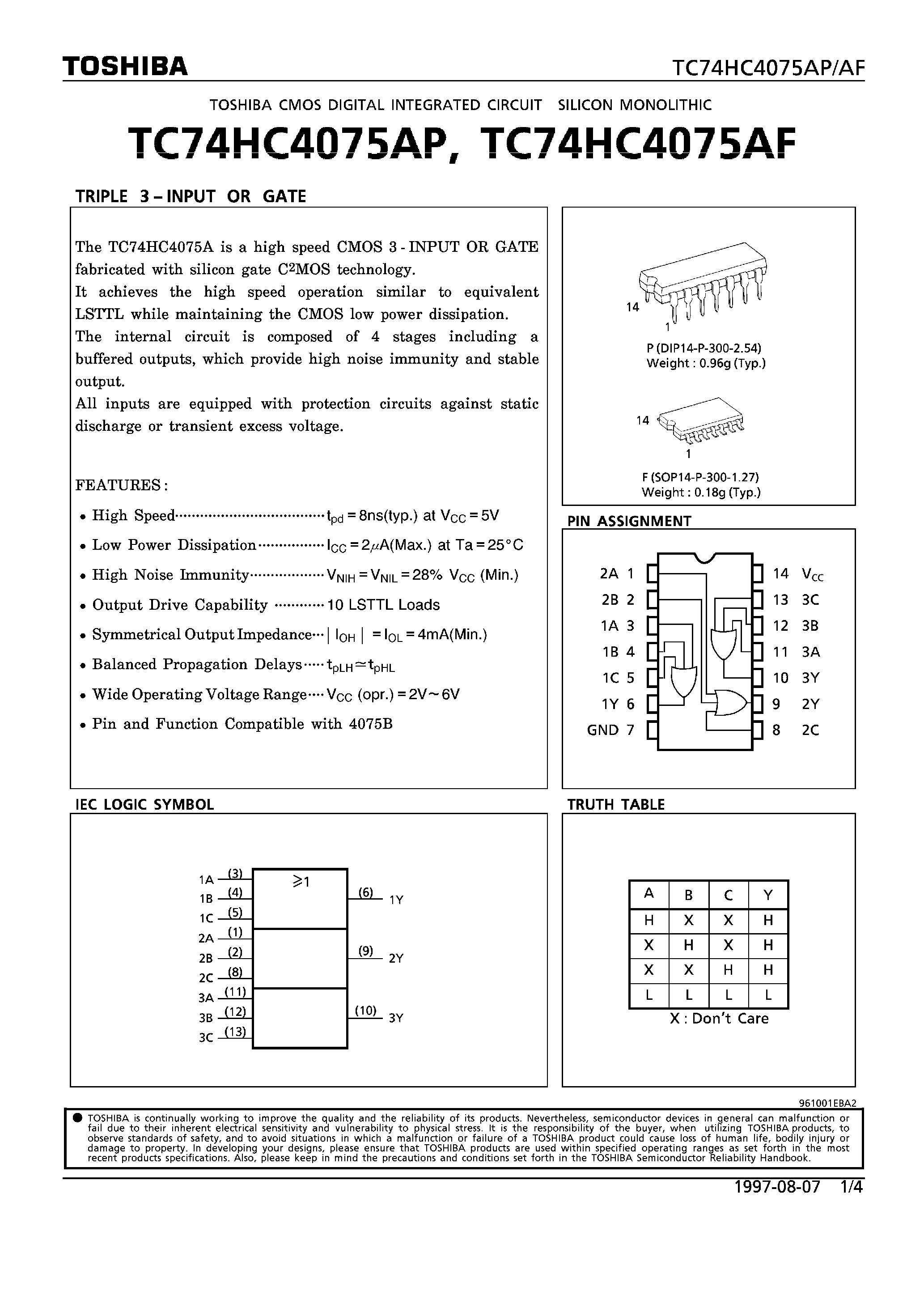 Даташит 74HC4075 - TRIPLE 3-INPUT OR GATE страница 1