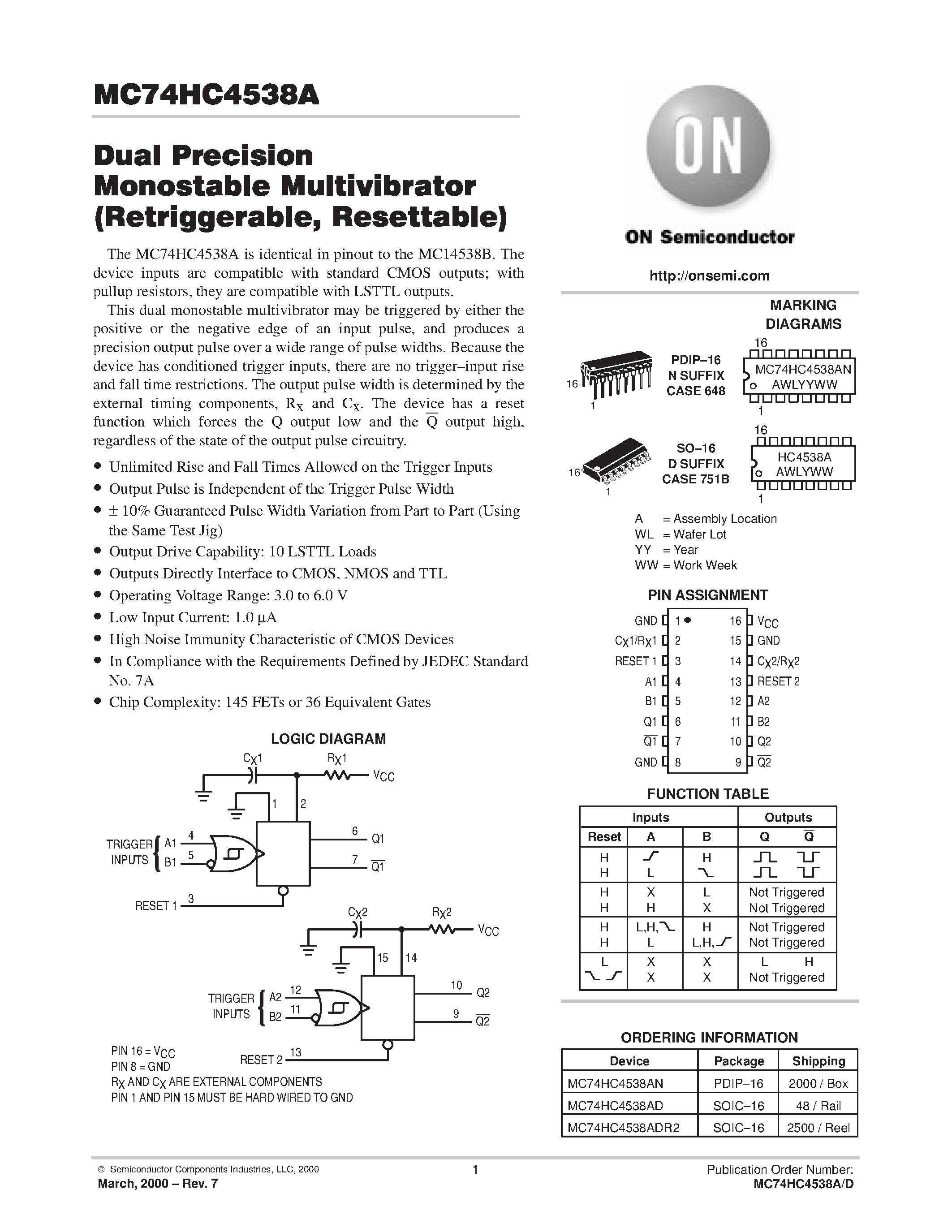 Даташит 74HC4538 - Dual Precision Monostable Multivibrator(Retriggerable / Resettable) страница 1