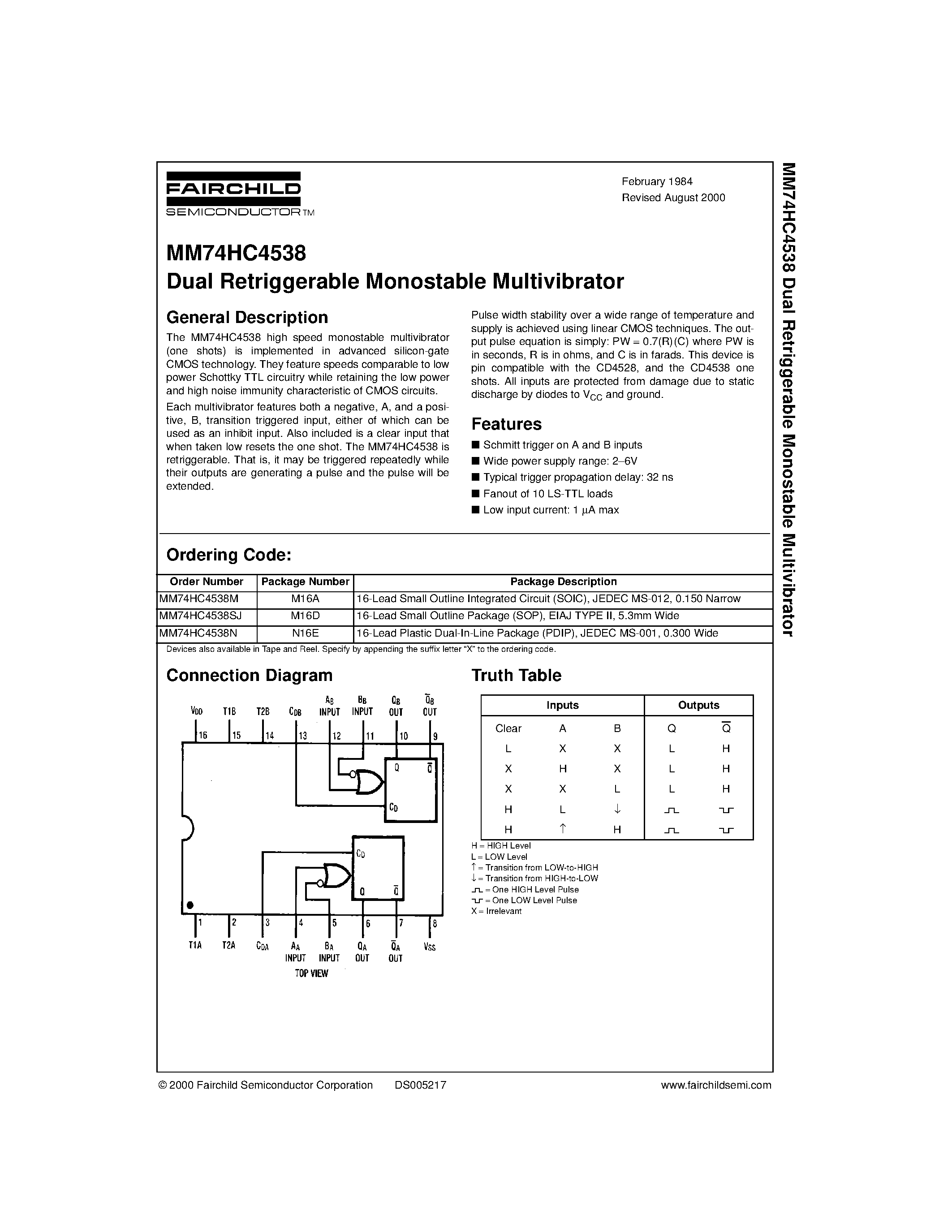 Даташит 74HC4538 - Dual Retriggerable Monostable Multivibrator страница 1