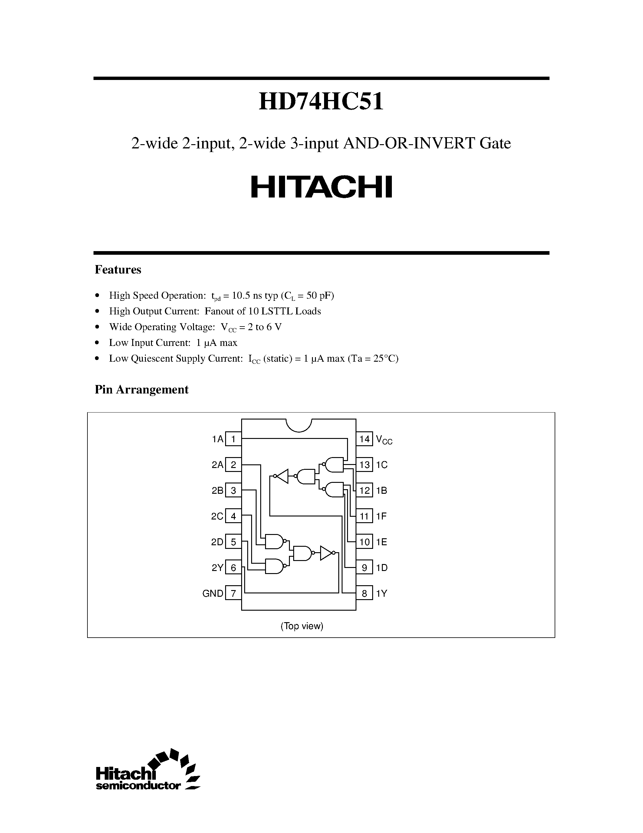 Datasheet 74HC51 page 1 Datasheet 74HC51 - 2-wide 2-input / 2-wide 3-input AND-OR-INVERT Gate page 1