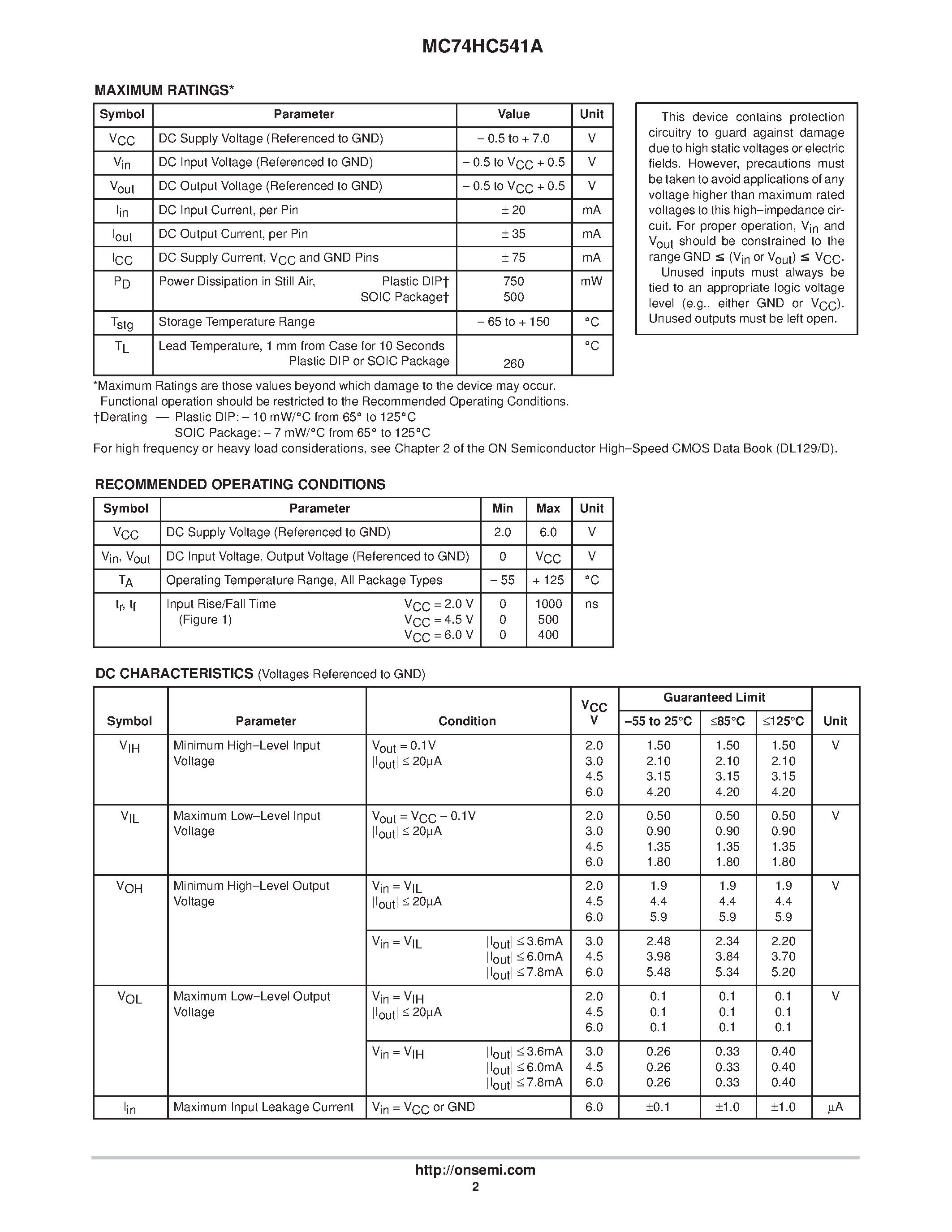Даташит 74HC541 - Octal 3-State Non-Inverting Buffer/Line Driver/Line Receiver страница 2