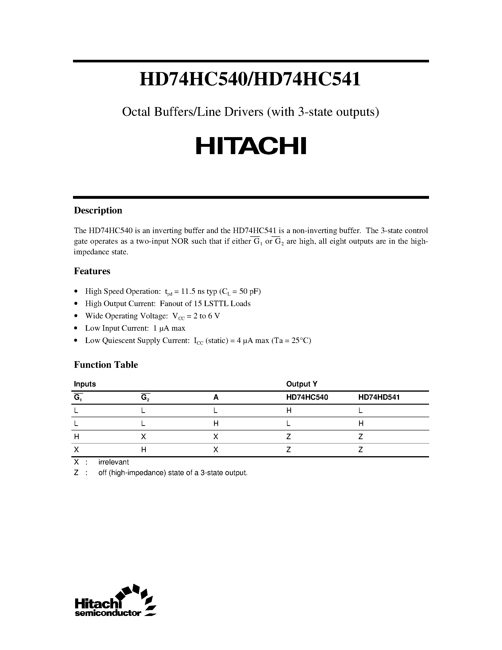 Даташит 74HC541 - Octal Buffers/Line Drivers (with 3-state outputs) страница 1
