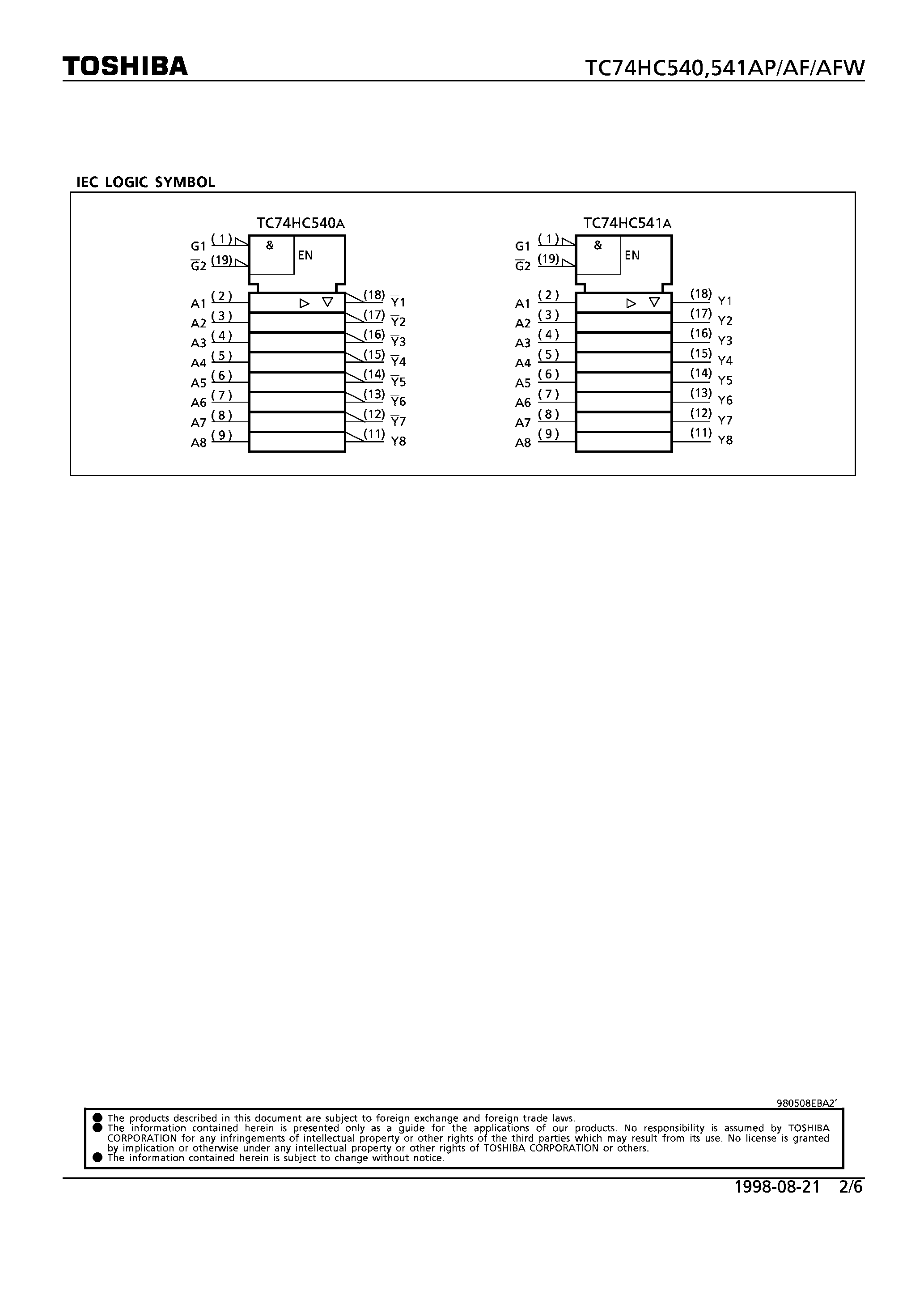 Даташит 74HC541 - OCTAL BUS BUFFER INVERTING/NON-INVERTING / 3-STATE OUTPUTS страница 2