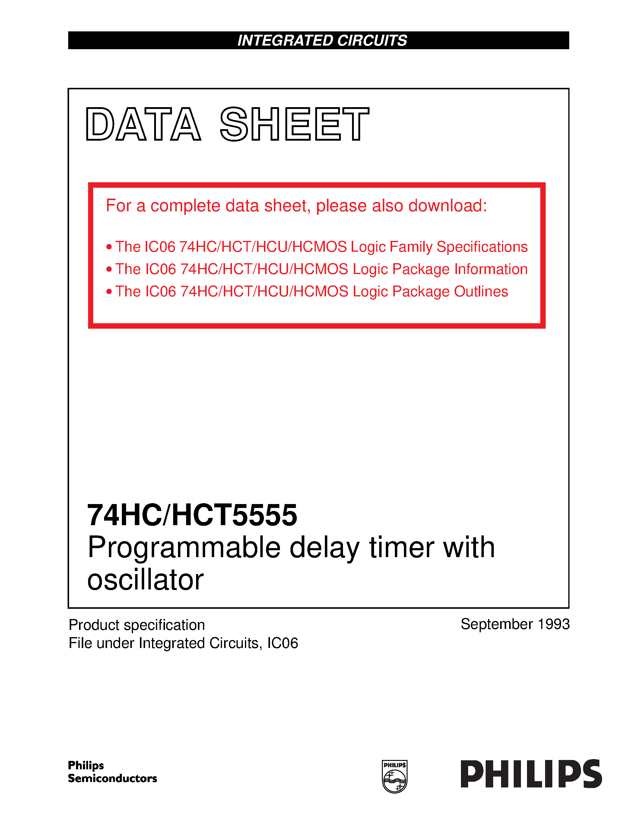 Даташит 74HC5555D - Programmable delay timer with oscillator страница 1
