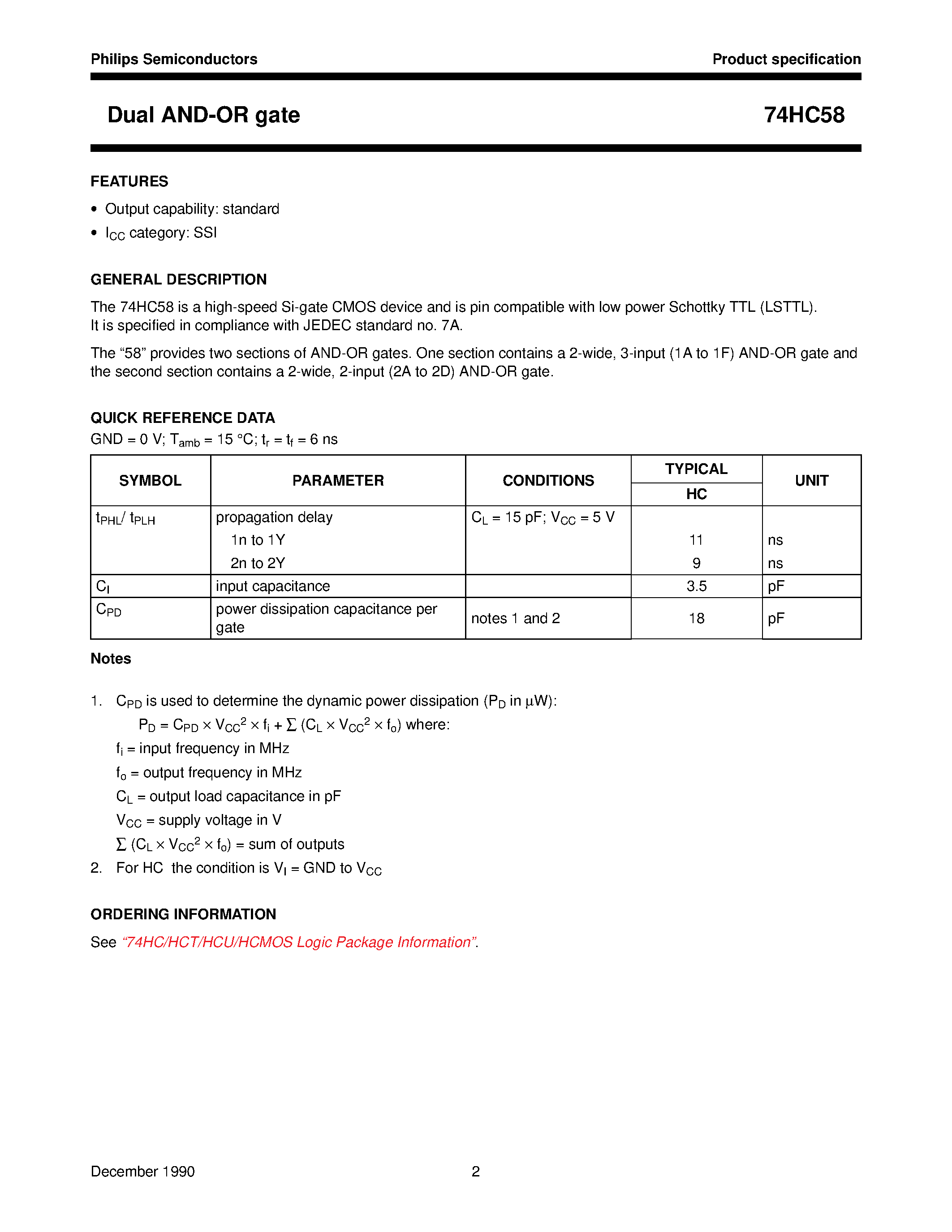 Даташит 74HC58 - Dual AND-OR gate страница 2