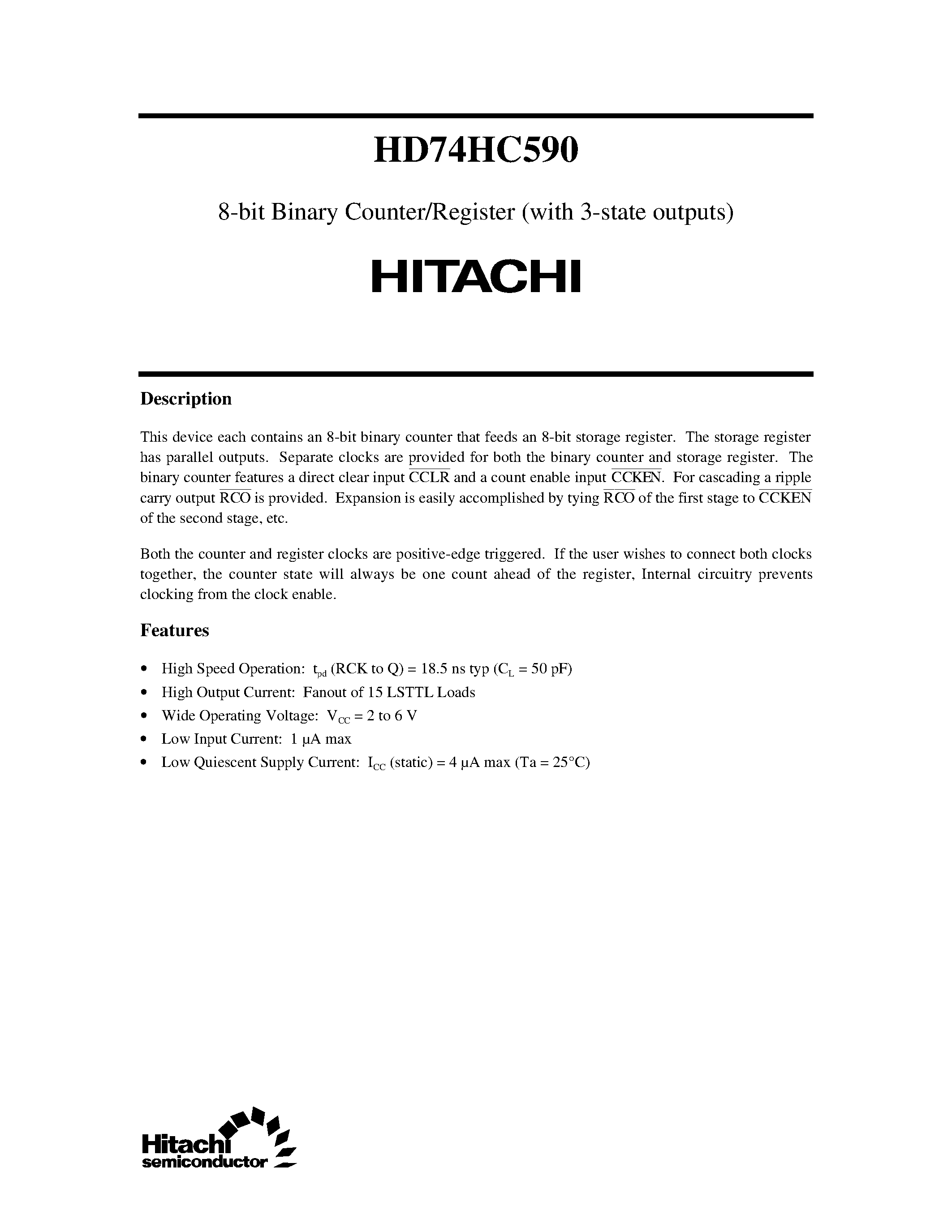Даташит 74HC590 - 8-bit Binary Counter/Register (with 3-state outputs) страница 1