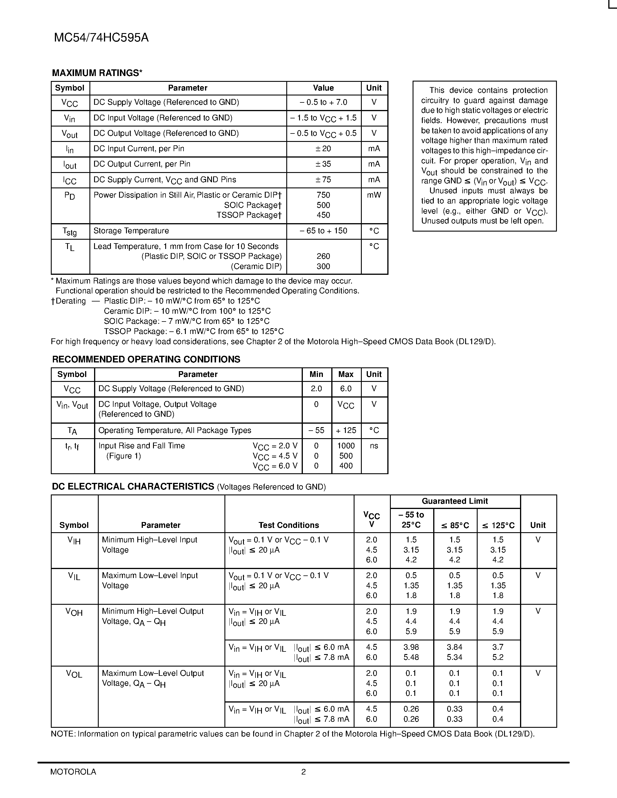 Даташит 74HC595 - 8-Bit Serial-Input/Serial or Parallel-Output Shift Register with Latched 3-State Outputs страница 2
