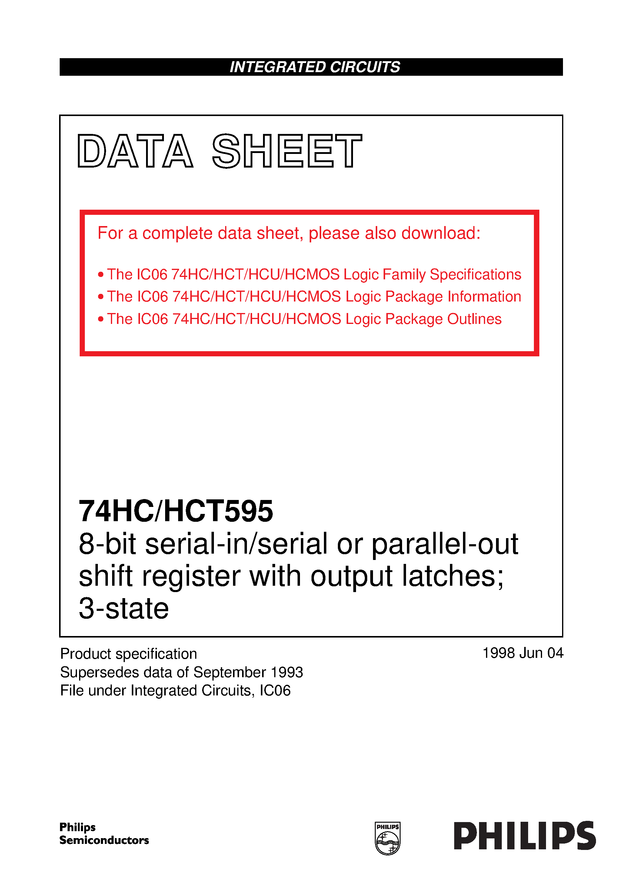 Даташит 74HC595DB - 8-bit serial-in/serial or parallel-out shift register with output latches 3-state страница 1
