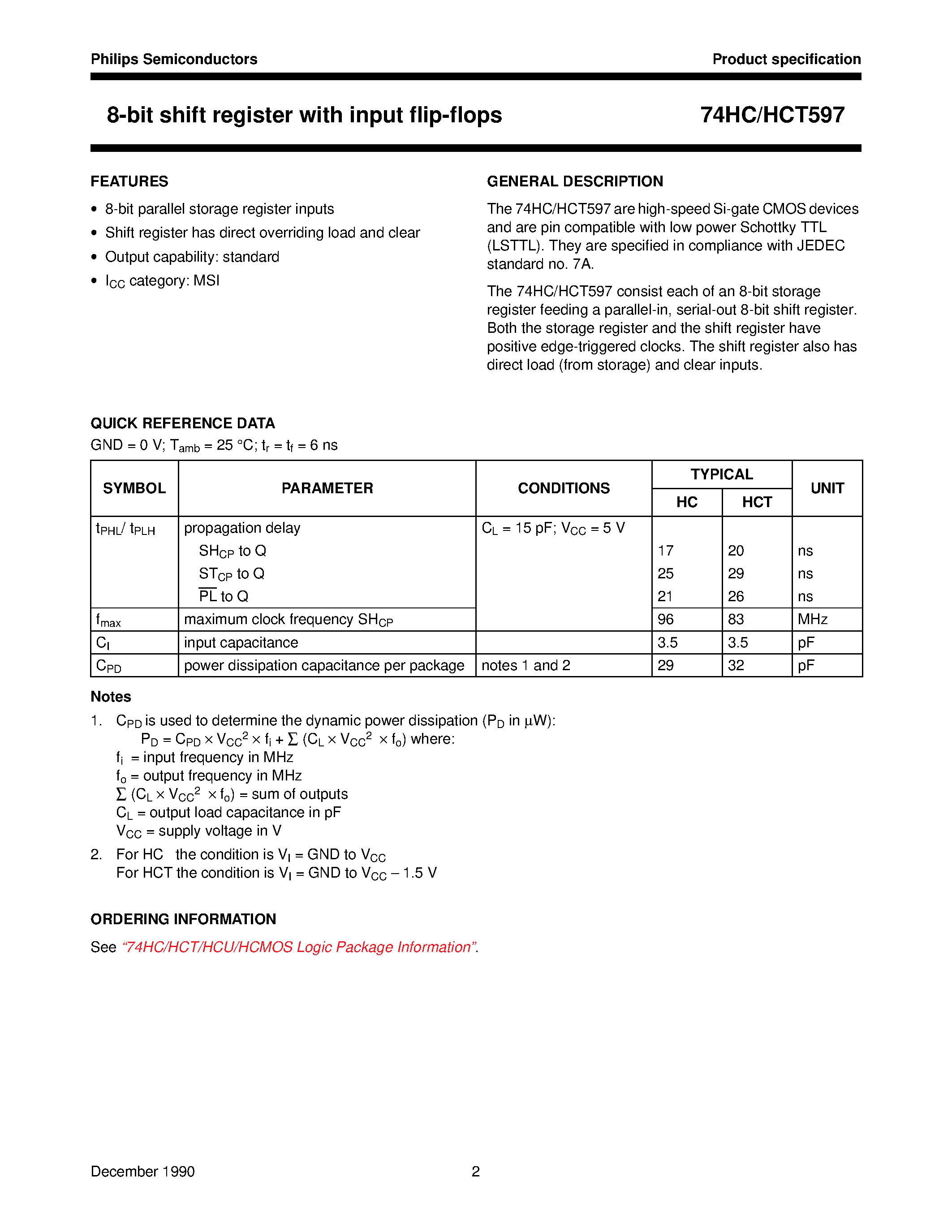 Даташит на микросхему 74HC597 страница 2 Даташит 74HC597 - 8-bit shift register with input flip-flops страница 2