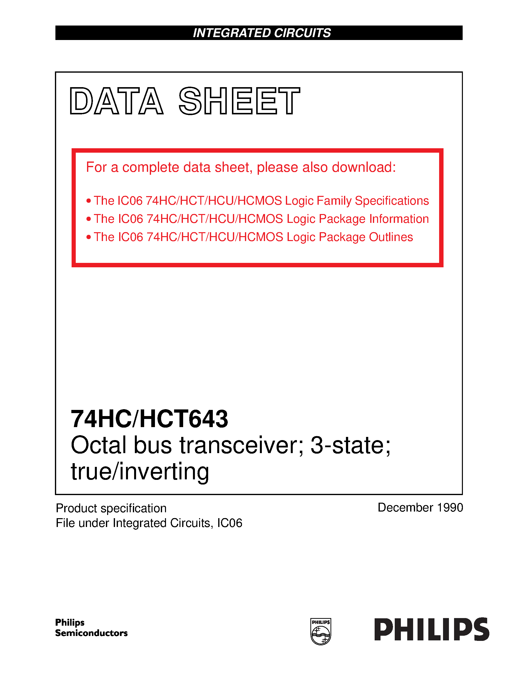 Даташит 74HC643 - Octal bus transceiver 3-state true/inverting страница 1