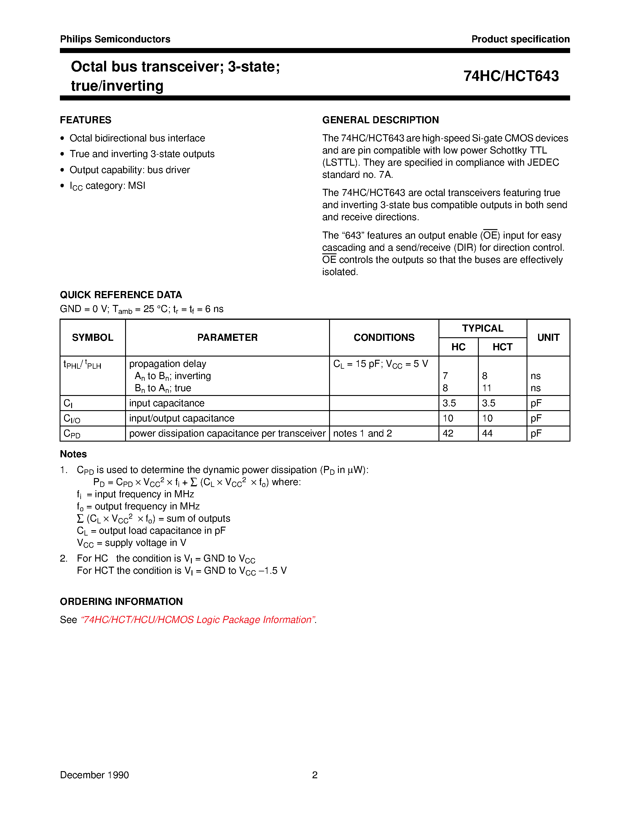 Даташит 74HC643 - Octal bus transceiver 3-state true/inverting страница 2