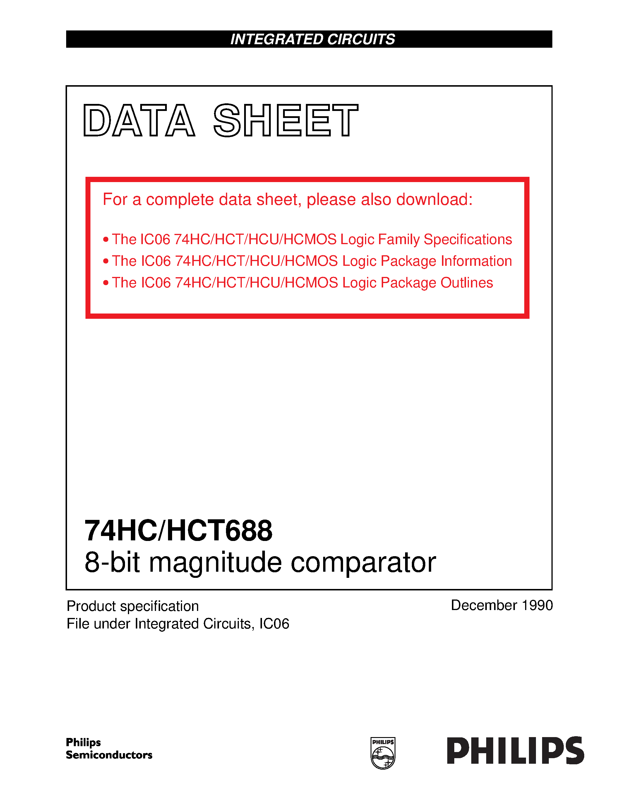 Даташит 74HC688 - 8-bit magnitude comparator страница 1
