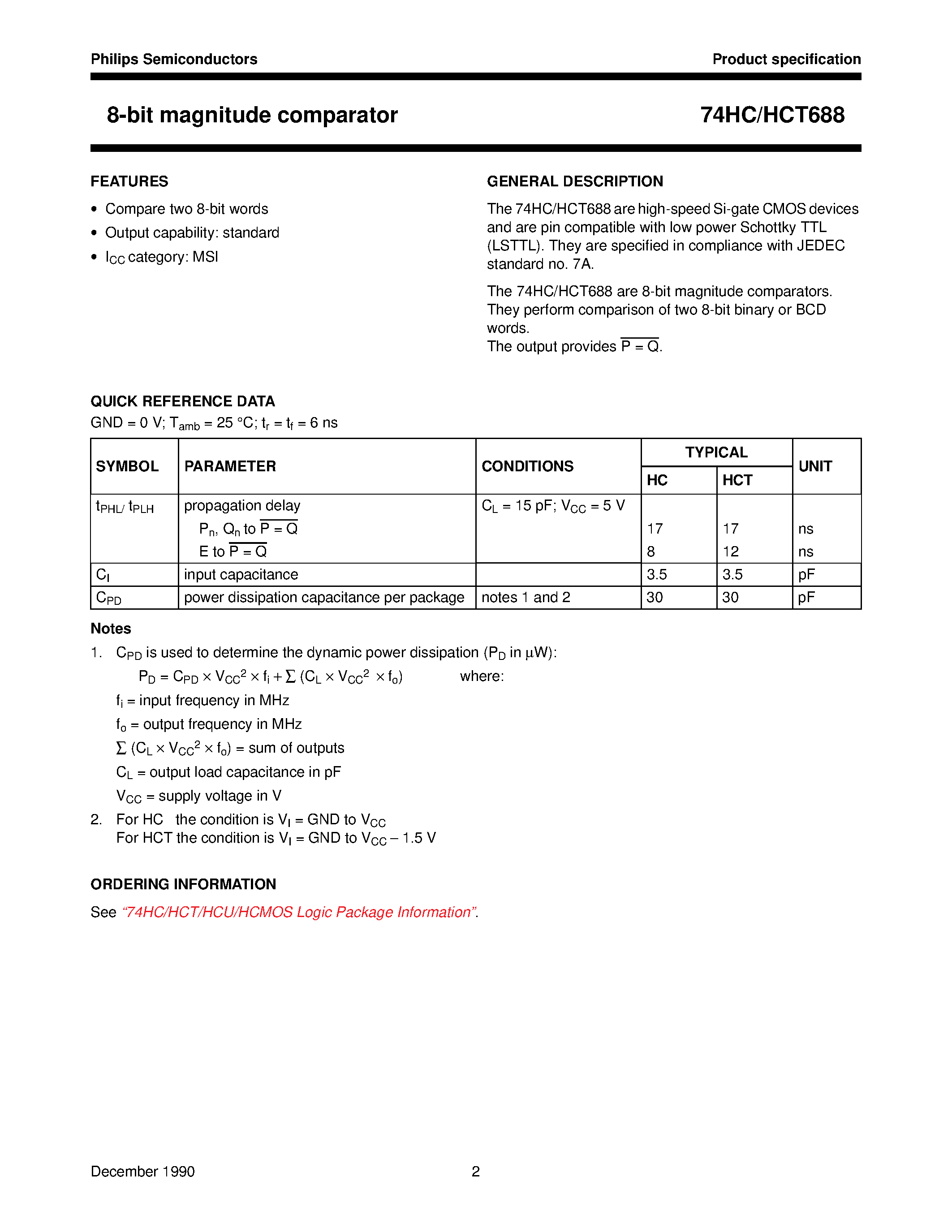 Даташит 74HC688 - 8-bit magnitude comparator страница 2
