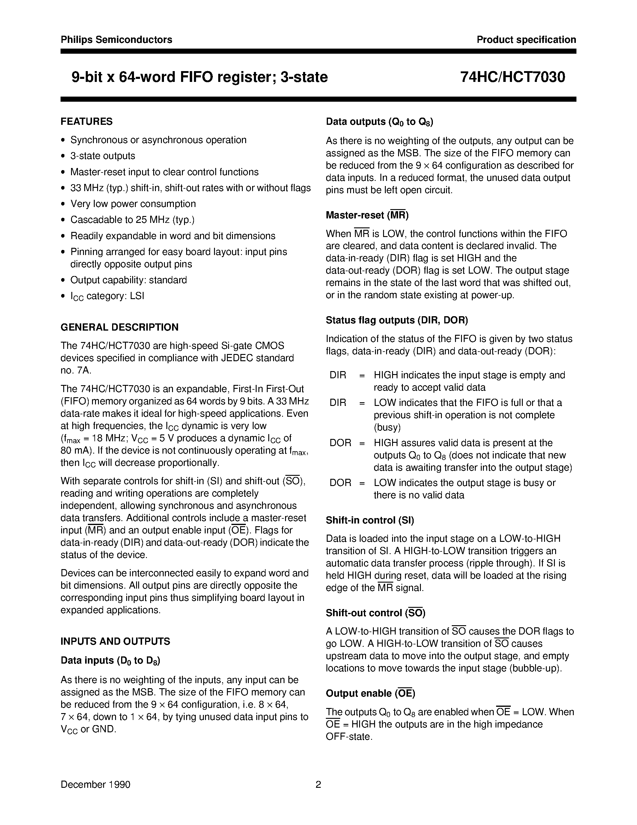 Даташит 74HC7030 - 9-bit x 64-word FIFO register 3-state страница 2