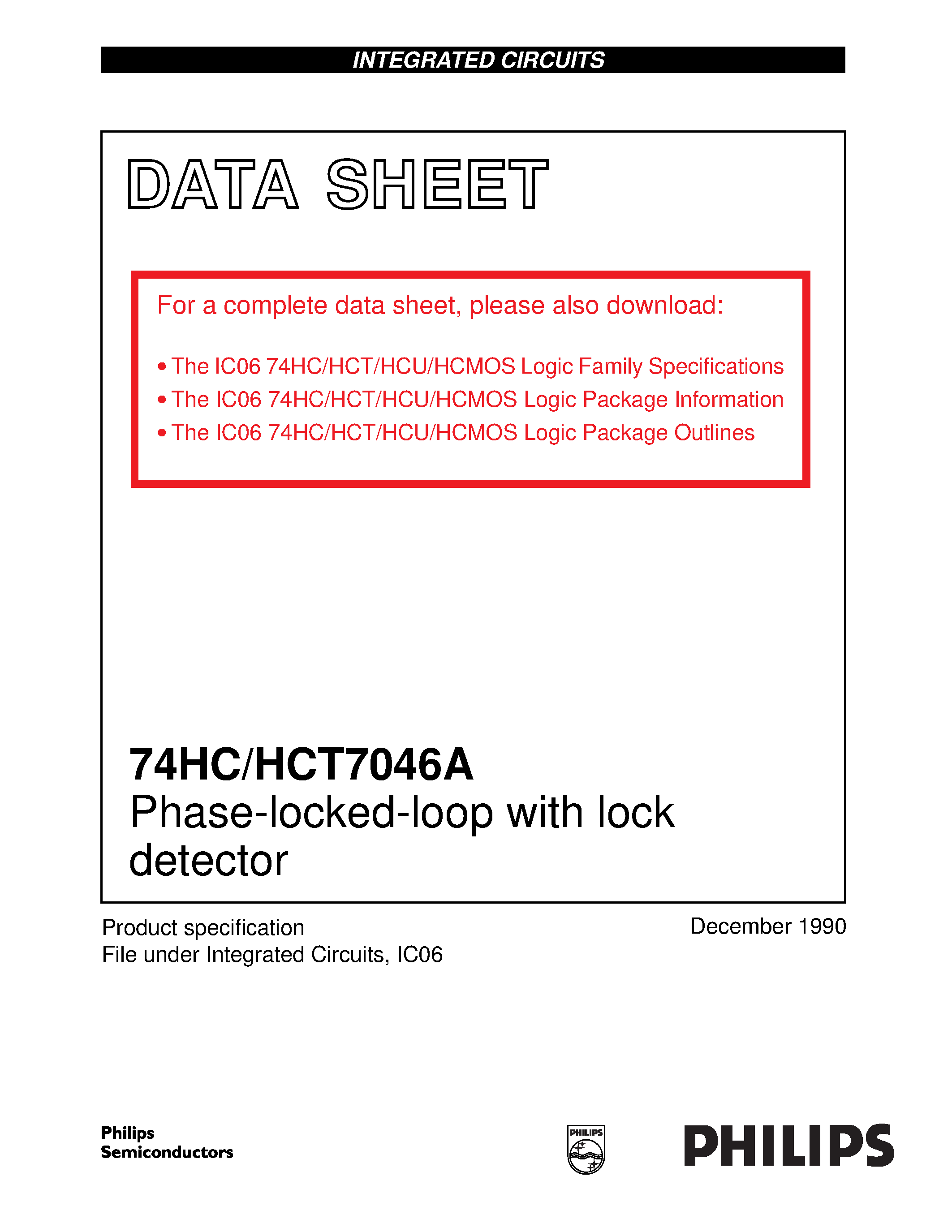 Даташит 74HC7046A - Phase-locked-loop with lock detector страница 1