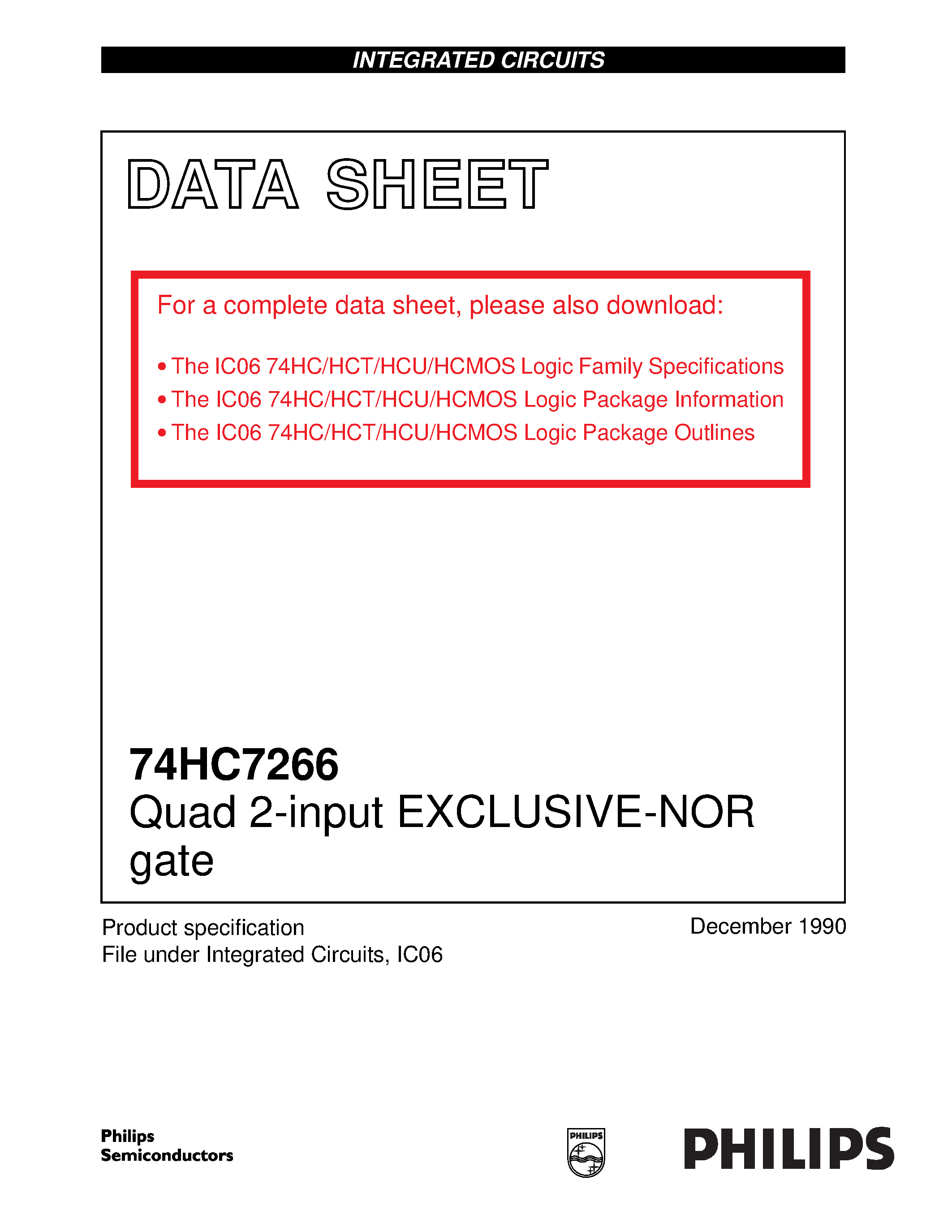 Даташит 74HC7266 - Quad 2-input EXCLUSIVE-NOR gate страница 1