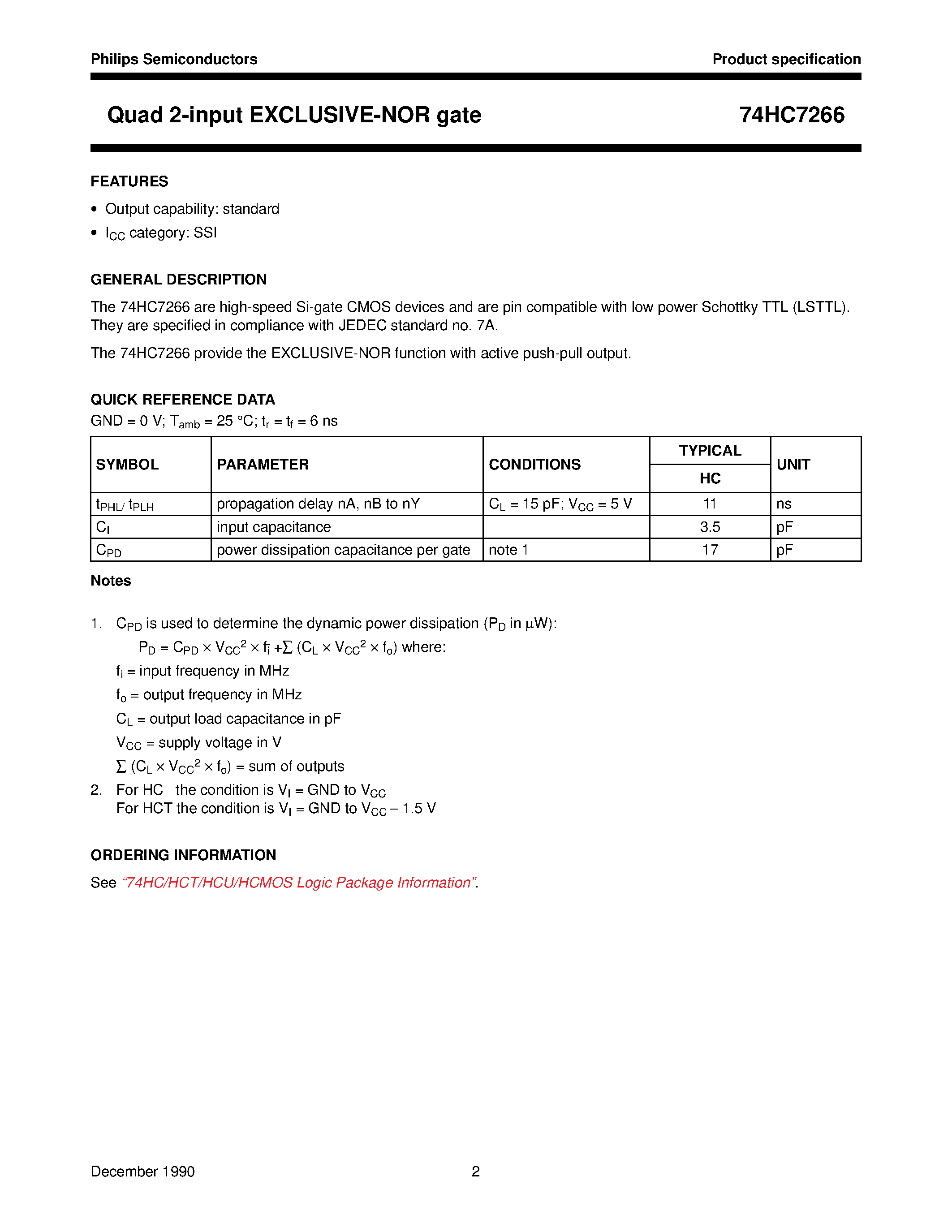 Даташит 74HC7266 - Quad 2-input EXCLUSIVE-NOR gate страница 2