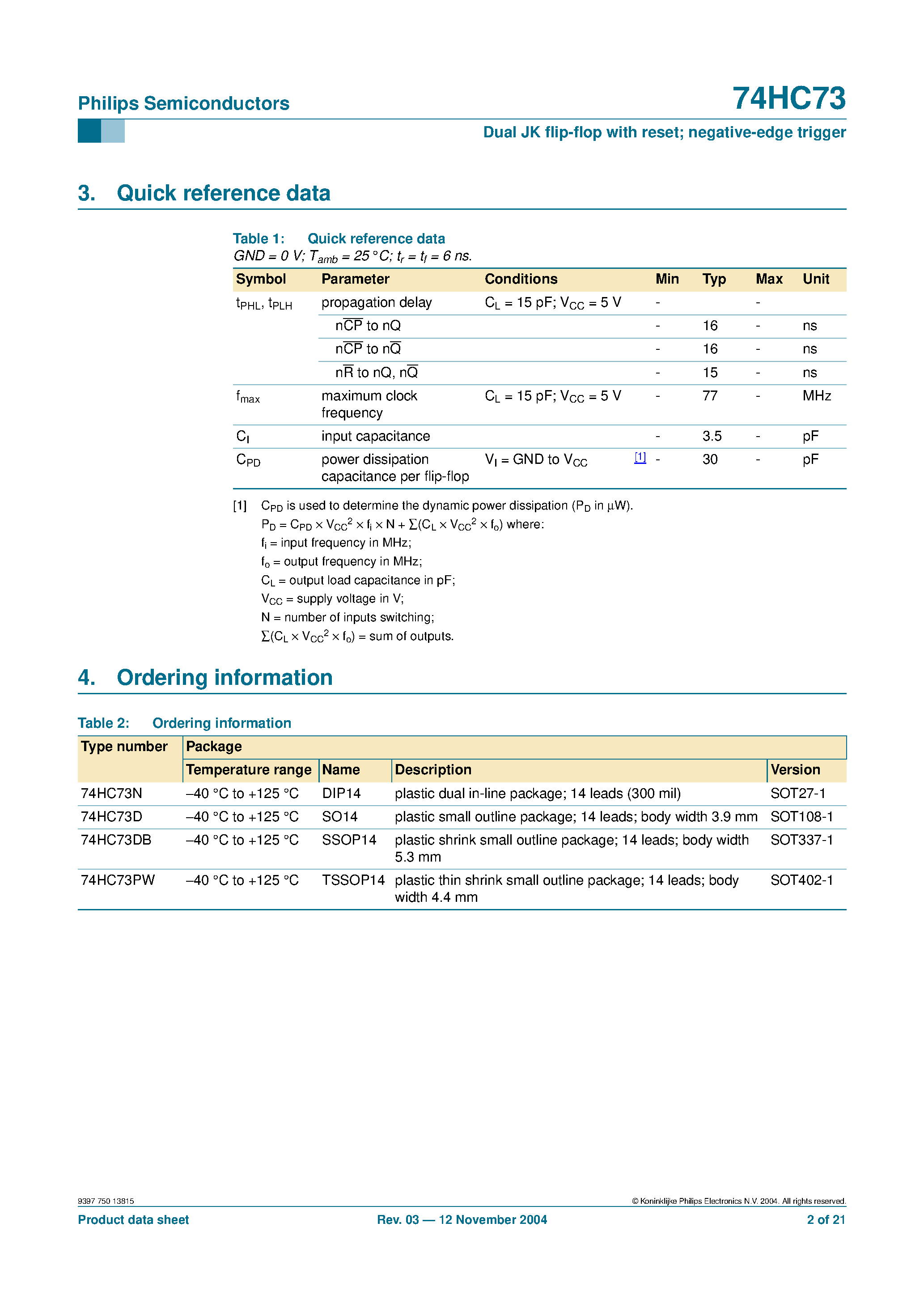 Даташит 74HC73 - Dual JK flip-flop with reset negative-edge trigger страница 2