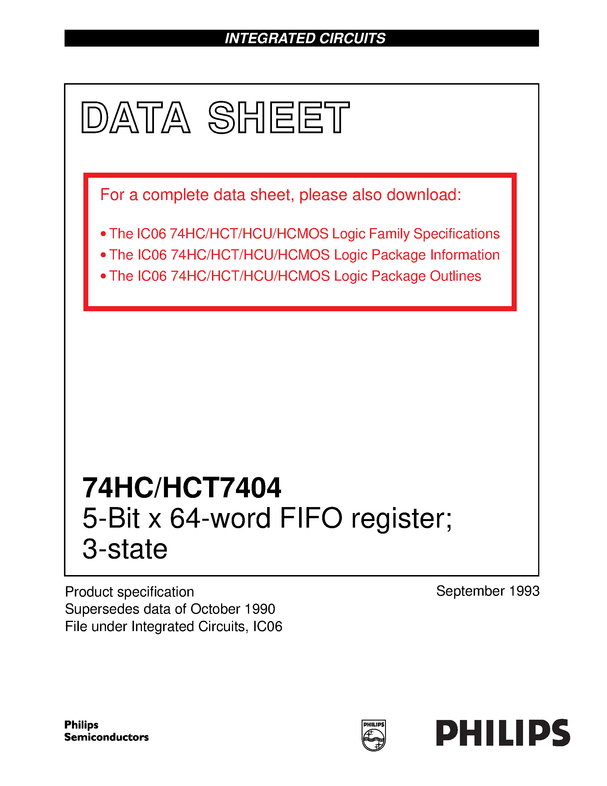 Даташит 74HC7404 - 5-Bit x 64-word FIFO register 3-state страница 1