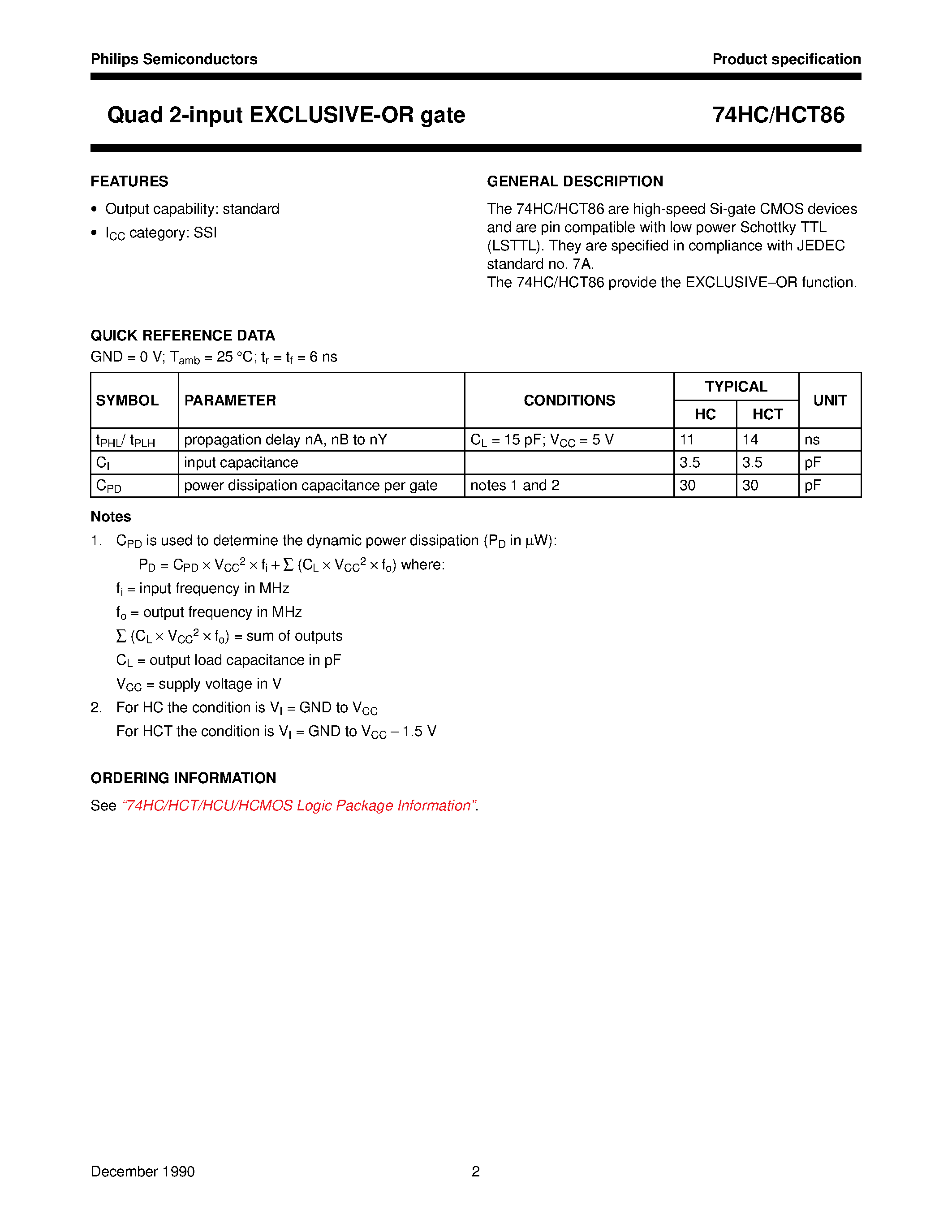 Даташит 74HC86 - Quad 2-input EXCLUSIVE-OR gate страница 2