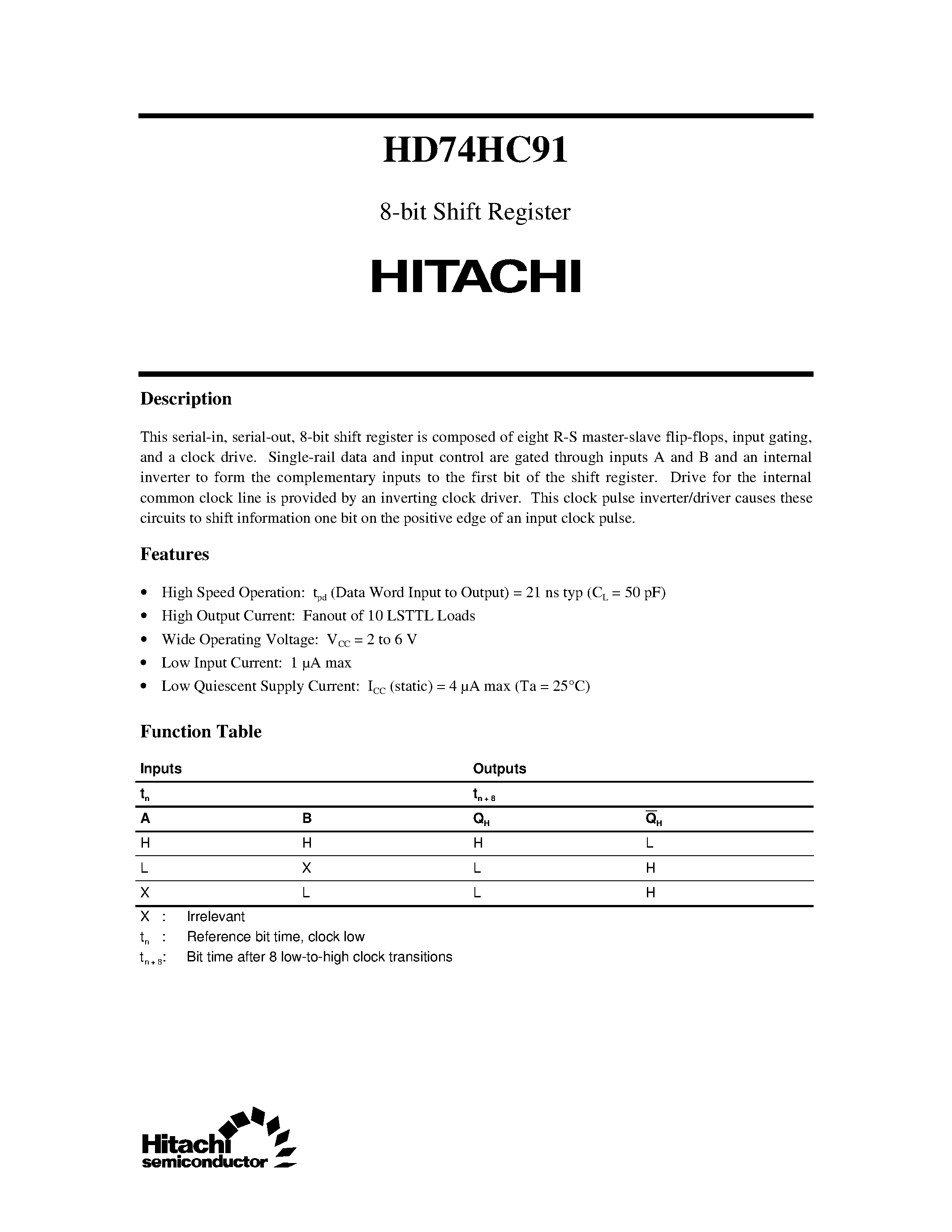 Даташит 74HC91 - 8-bit Shift Register страница 1