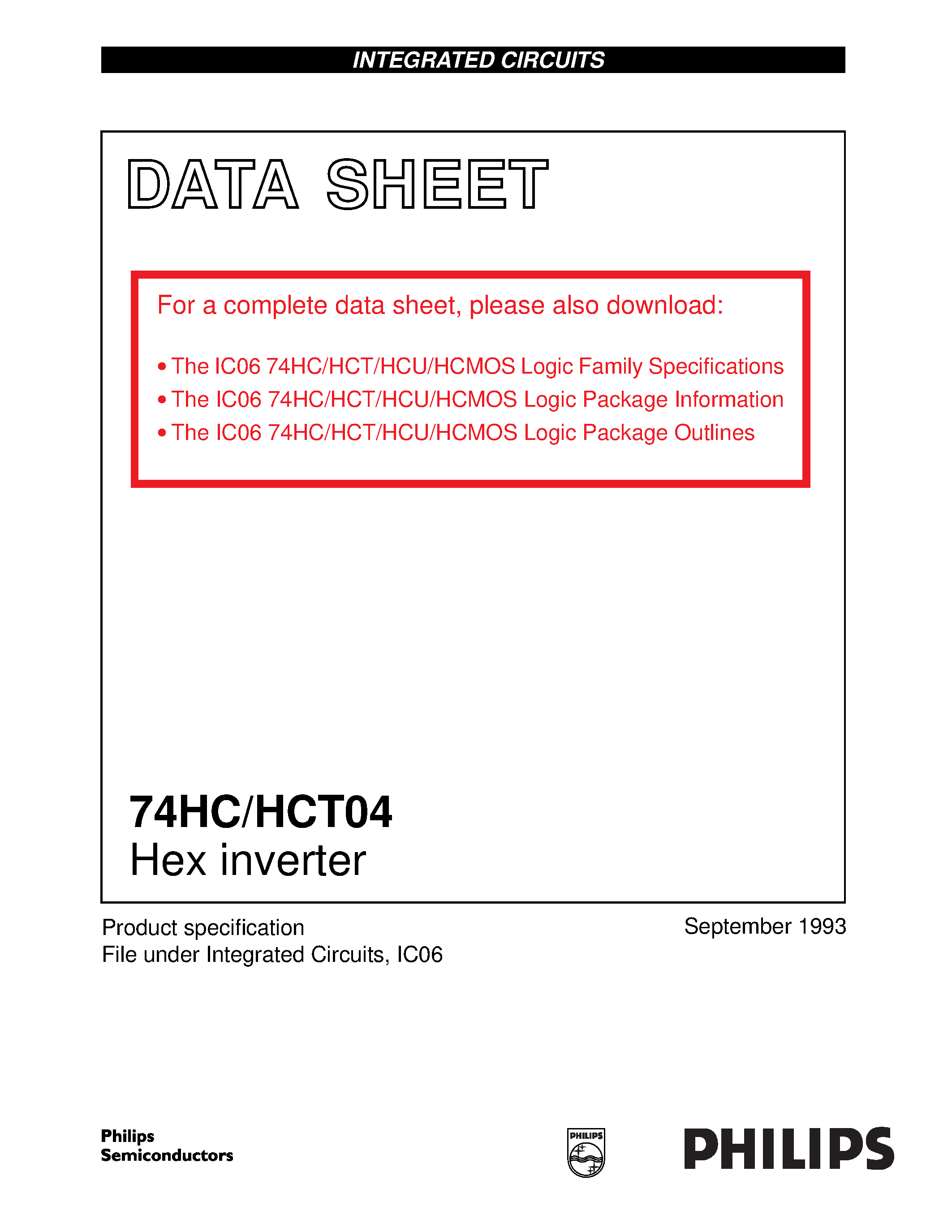 Даташит 74HCT04 - Hex inverter страница 1