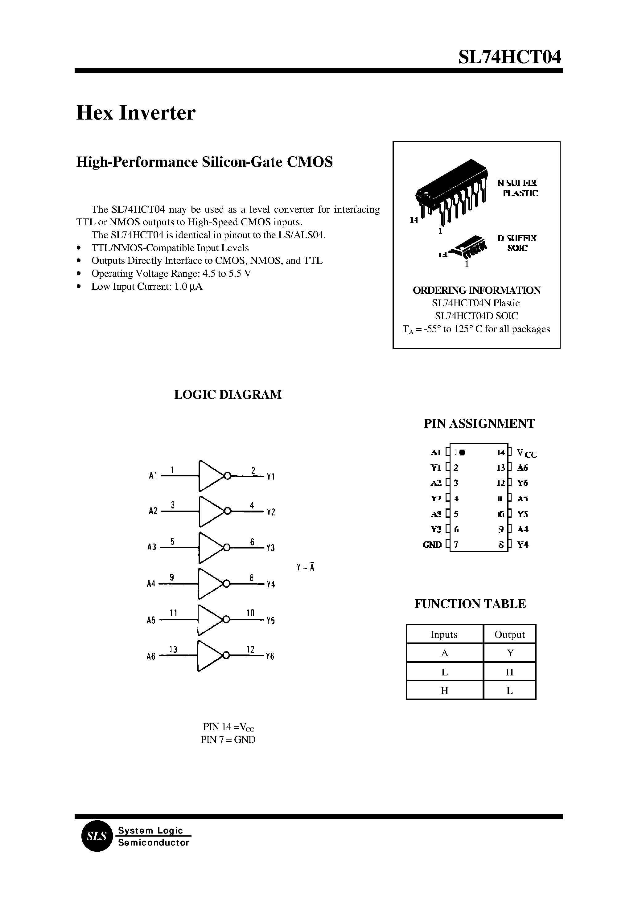 Datasheet 74HCT04 - Hex Inverter(High-Performance Silicon-Gate CMOS) page 1