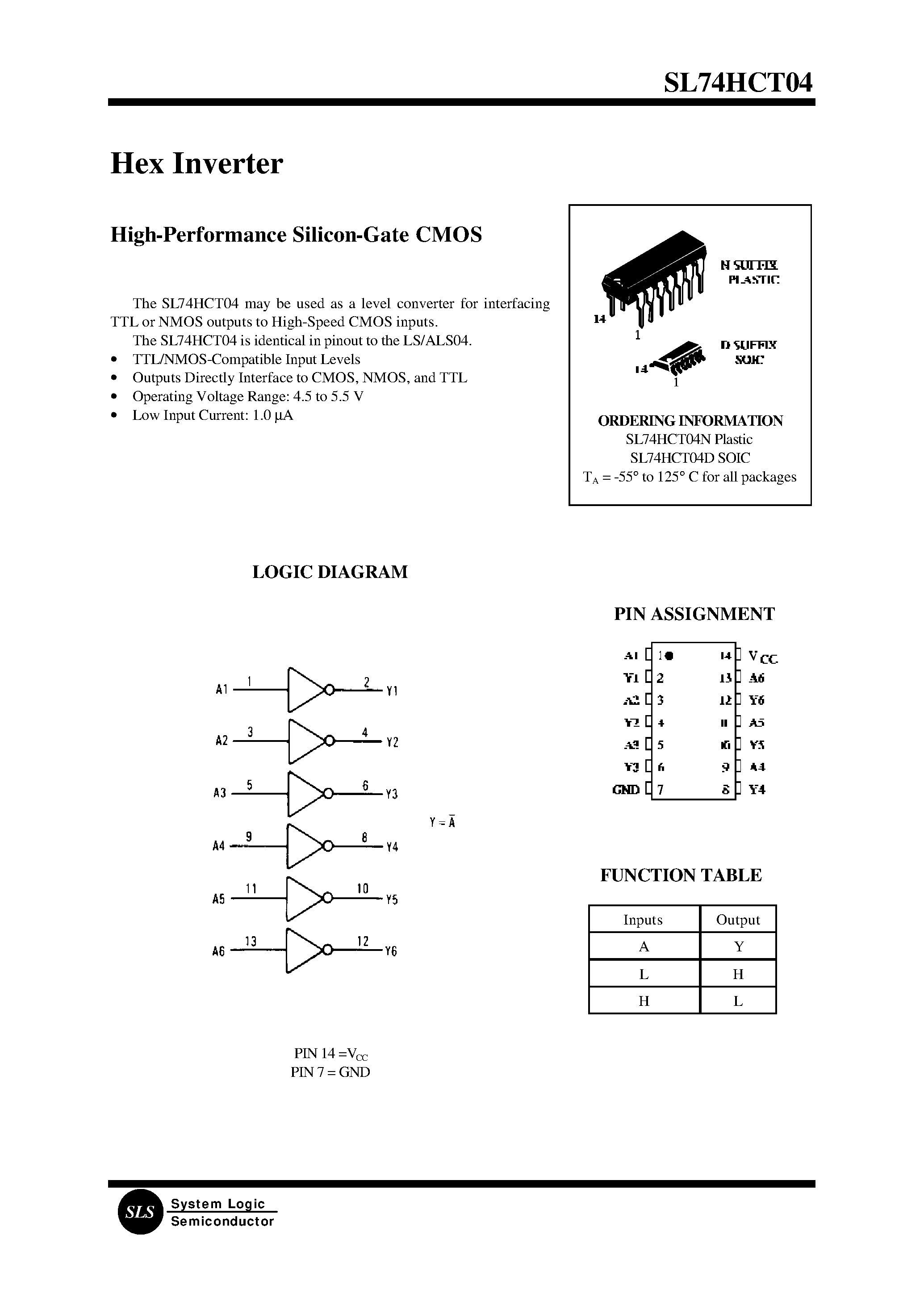 Даташит 74HCT04 - Hex Inverter(High-Performance Silicon-Gate CMOS) страница 1