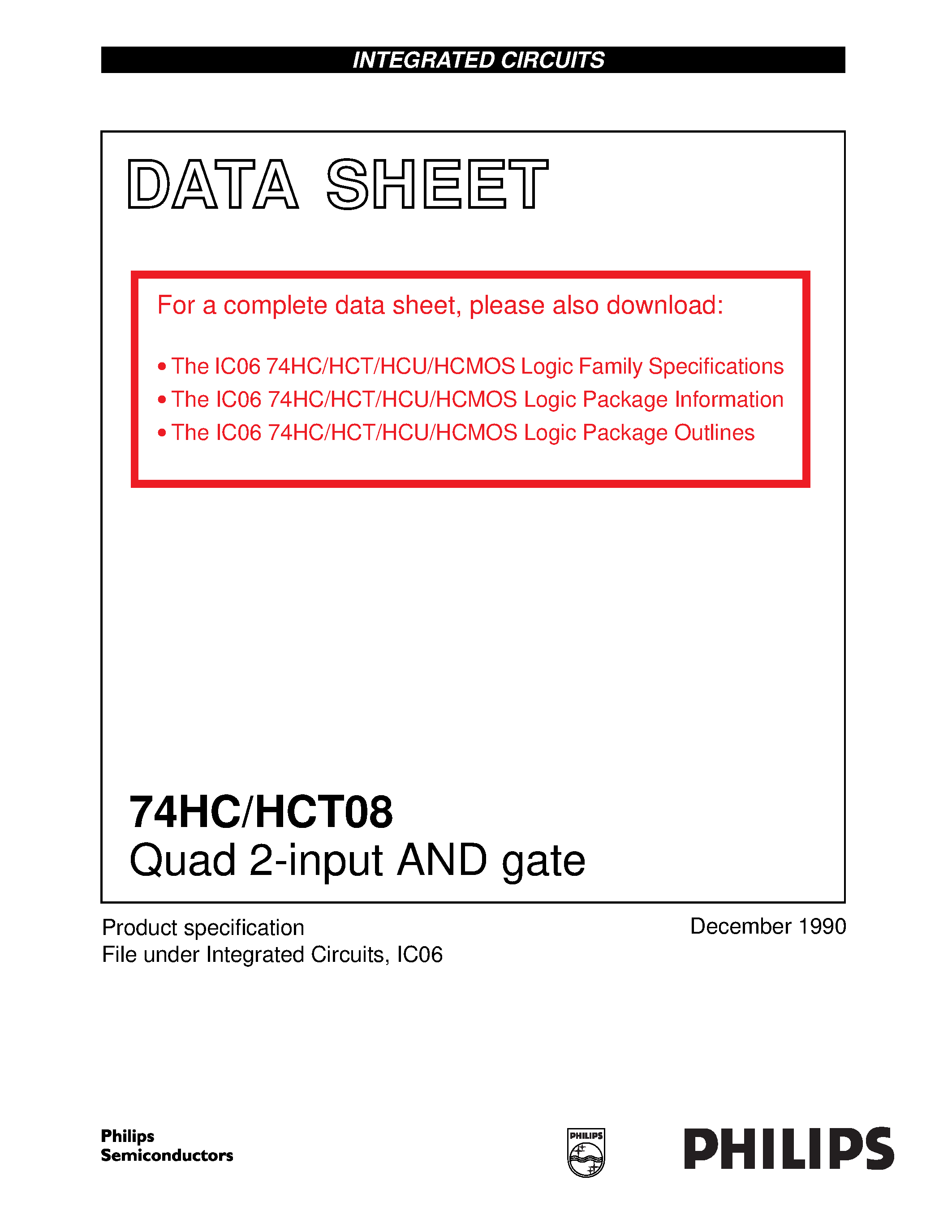Datasheet 74HCT08 page 1 Datasheet 74HCT08 - Quad 2-input AND gate page 1