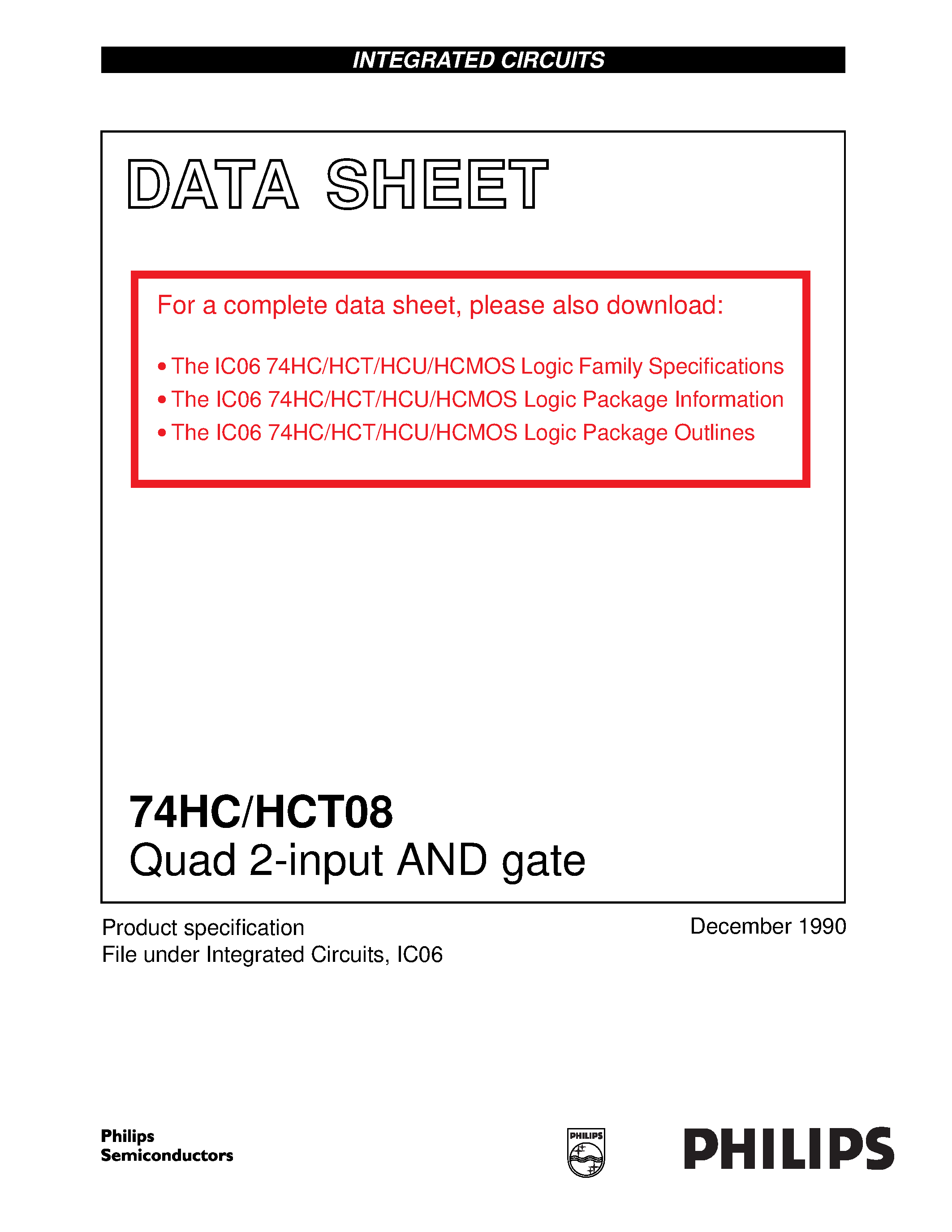 Даташит 74HCT08 - Quad 2-input AND gate страница 1