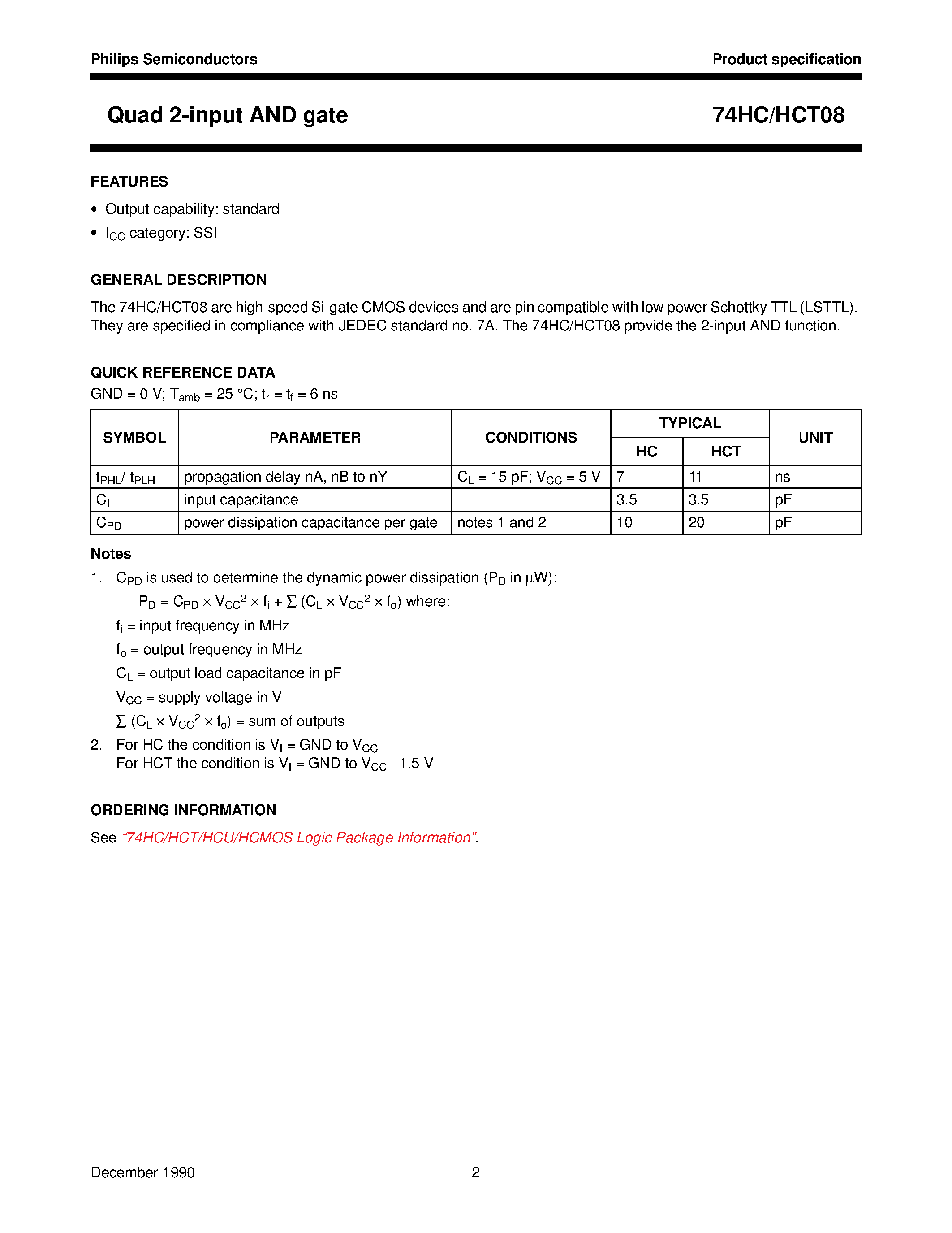 Datasheet 74HCT08 page 2 Datasheet 74HCT08 - Quad 2-input AND gate page 2