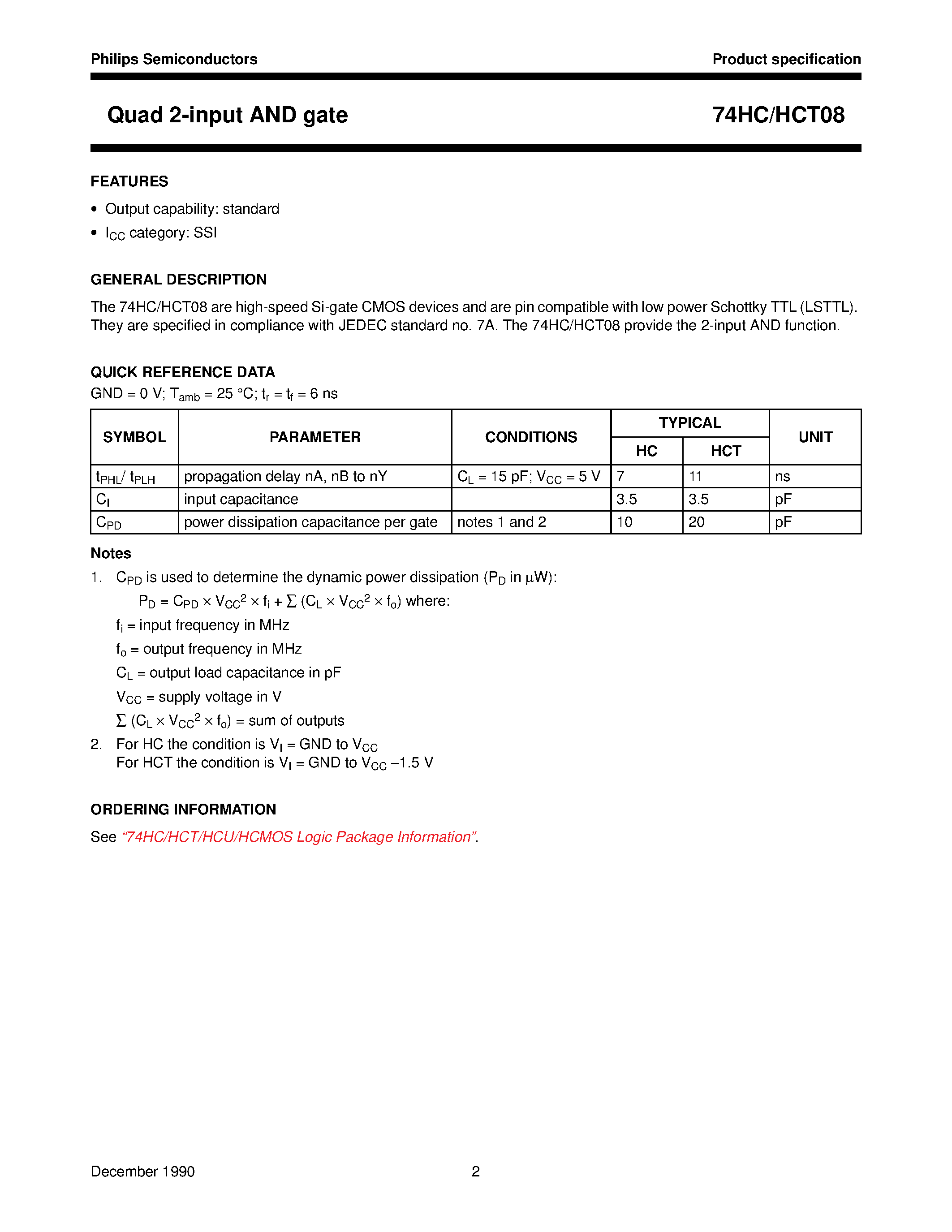Datasheet 74HCT08 - Quad 2-input AND gate page 2