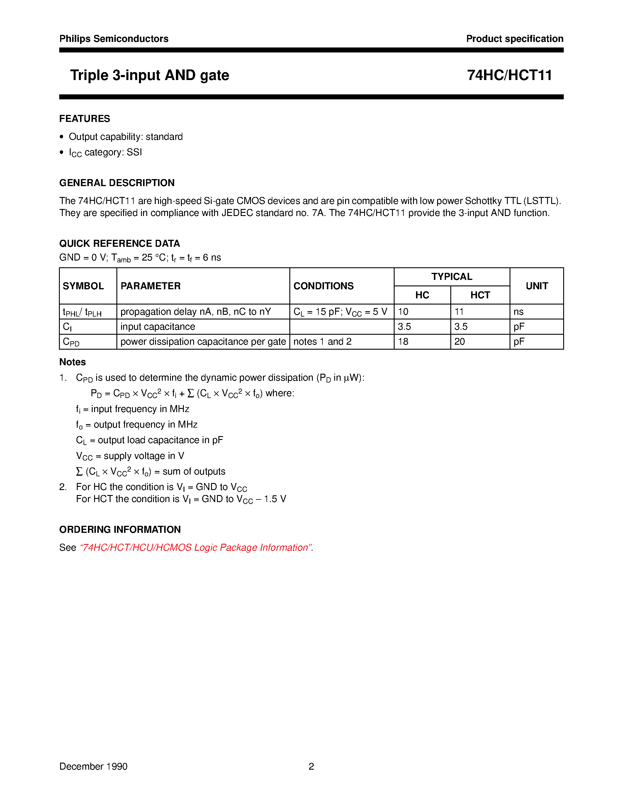 Datasheet 74HCT11 - Triple 3-input AND gate page 2