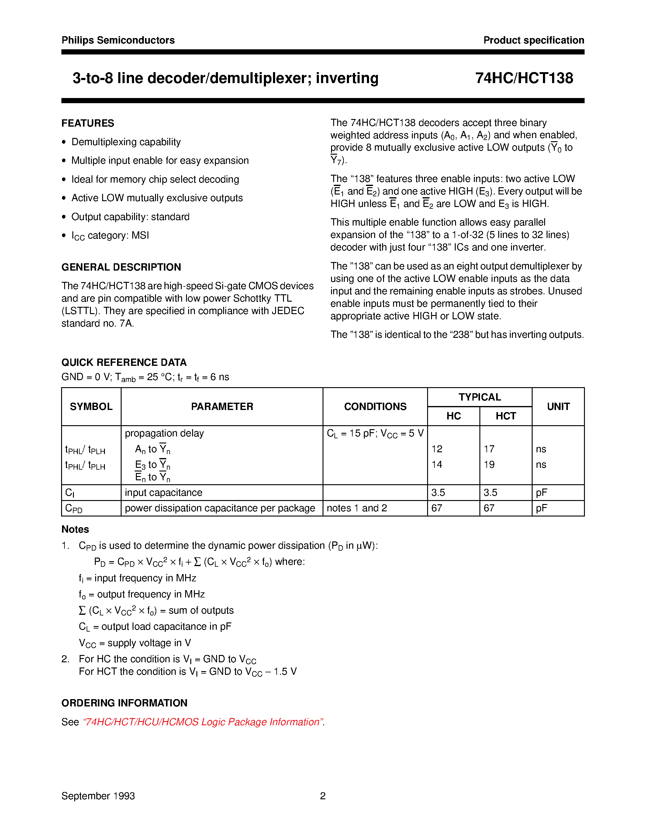 Datasheet 74HCT138 page 2 Datasheet 74HCT138 - 3-to-8 line decoder/demultiplexer inverting page 2