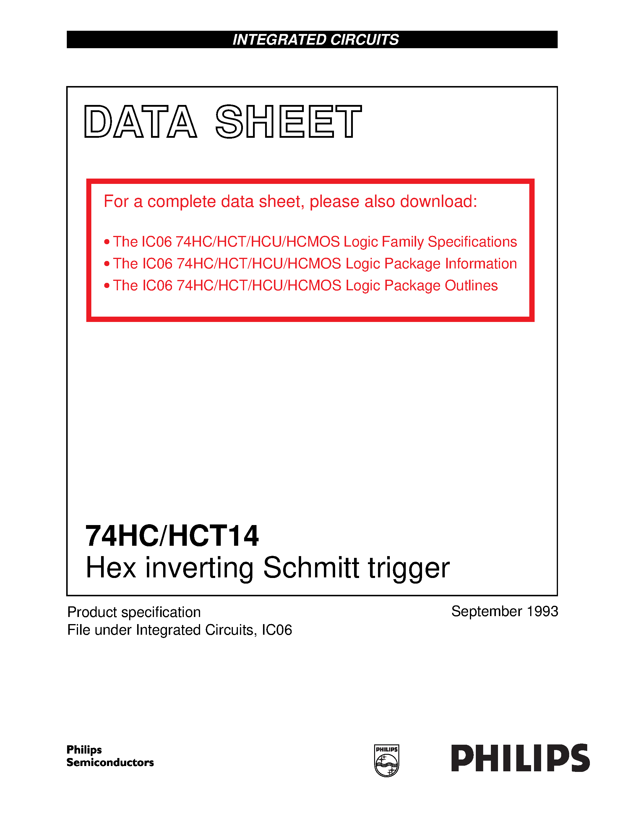 Даташит 74HCT14 - Hex inverting Schmitt trigger страница 1