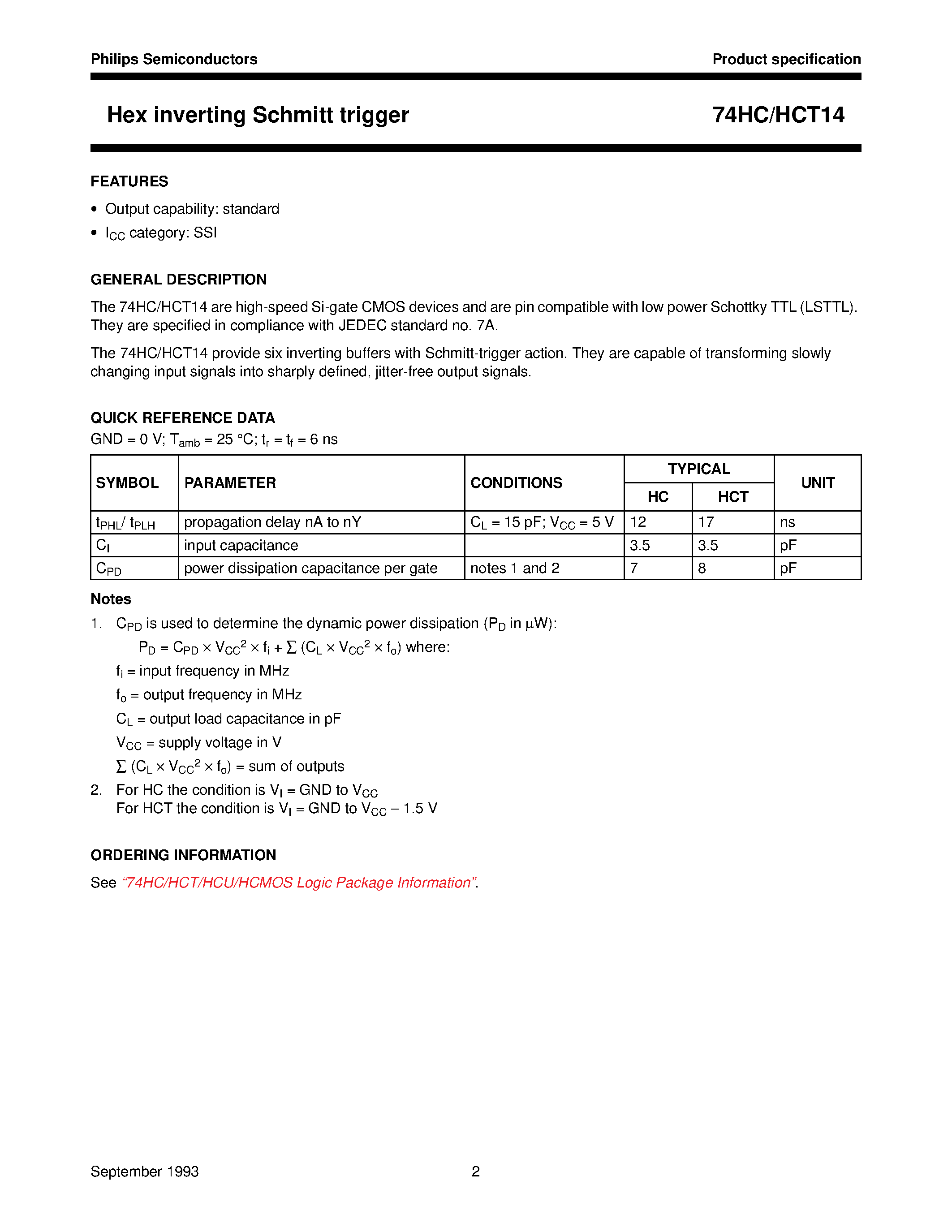 Datasheet 74HCT14 page 2 Datasheet 74HCT14 - Hex inverting Schmitt trigger page 2