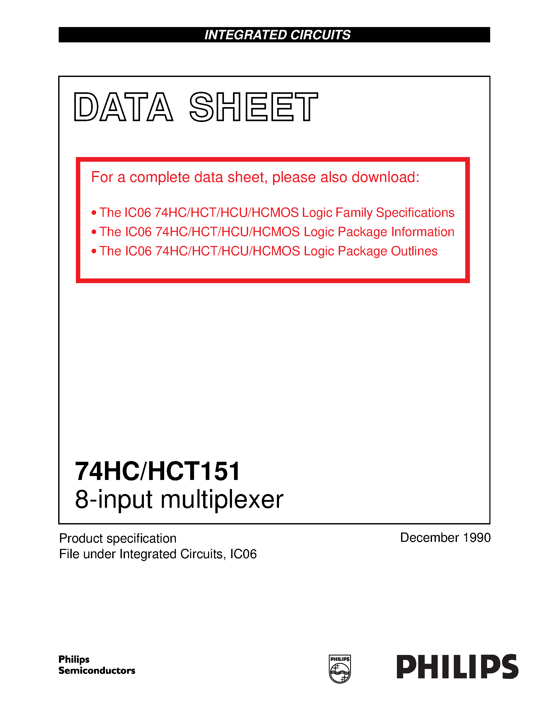 Datasheet 74HCT151 - 8-input multiplexer page 1