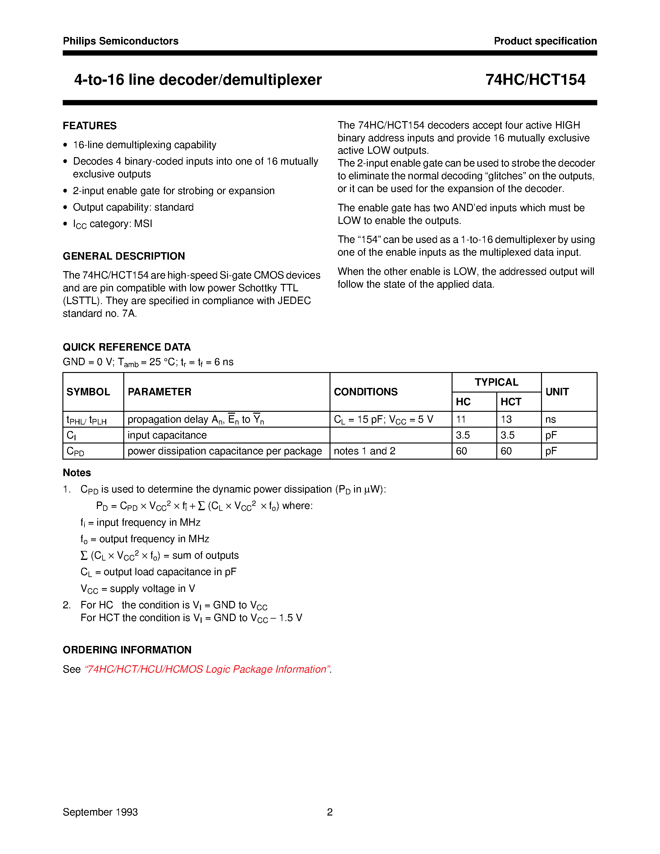 Datasheet 74HCT154 page 2 Datasheet 74HCT154 - 4-to-16 line decoder/demultiplexer page 2