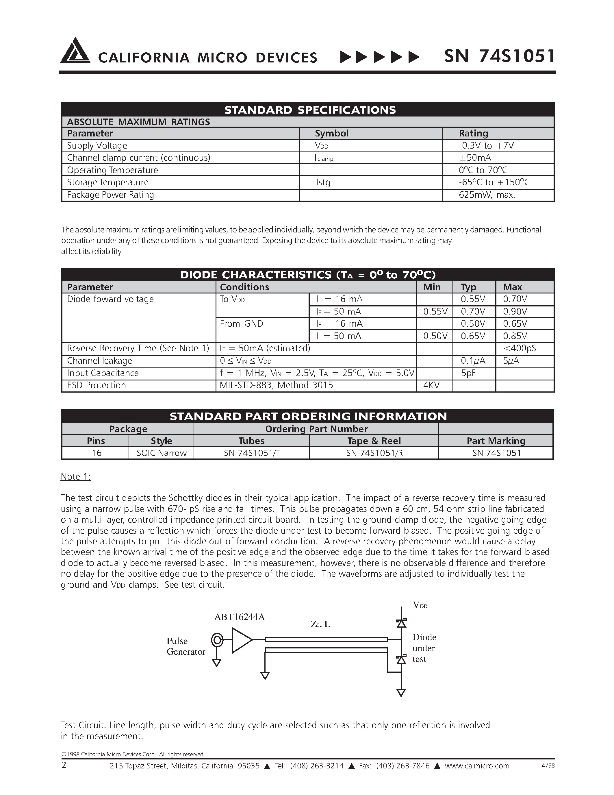 Datasheet SN74S1051T page 2 Datasheet SN74S1051T - 12-BIT SCHOTTKY BARRIER DIODE BUS TERMINATOR page 2