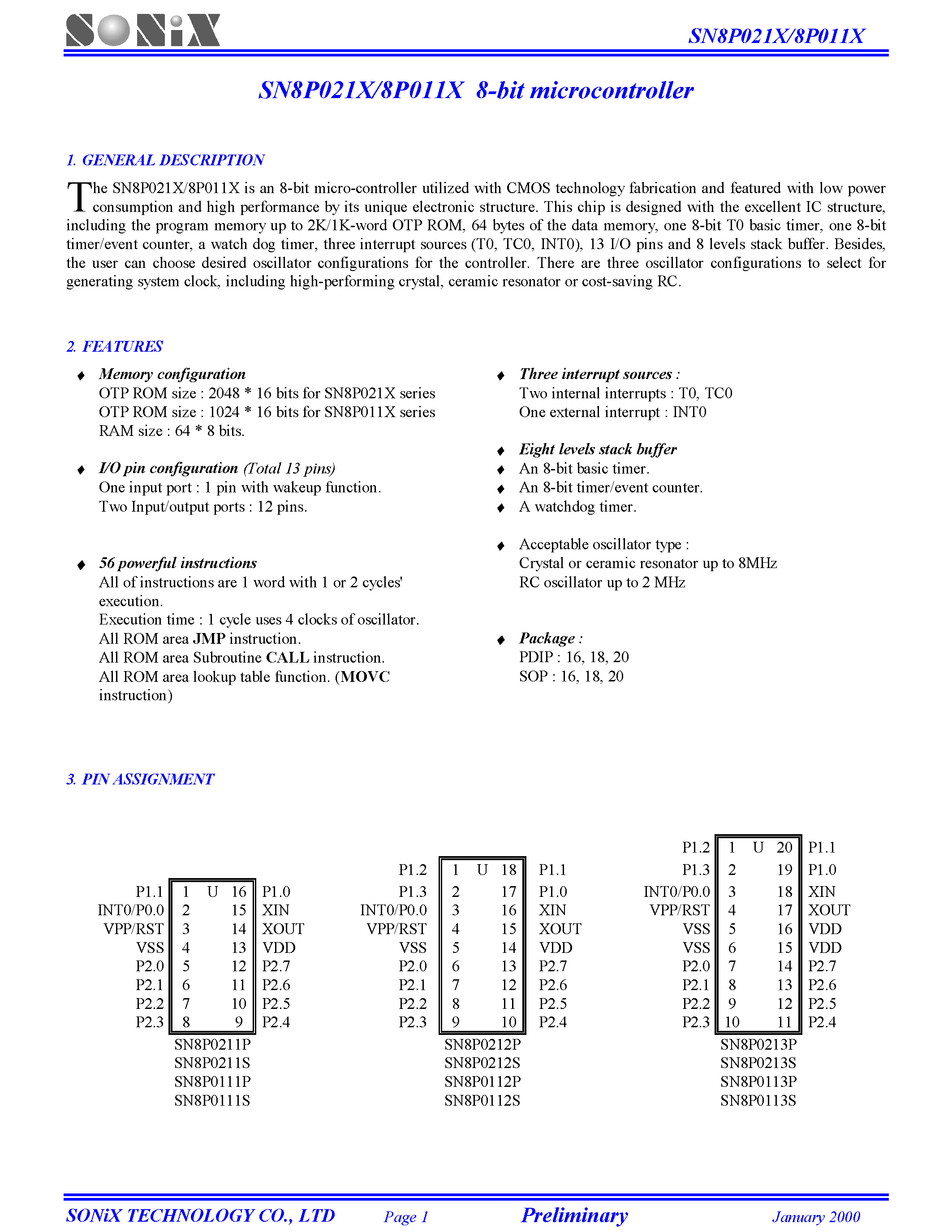 Datasheet SN8P0112P page 1 Datasheet SN8P0112P - 8-bit microcontroller page 1