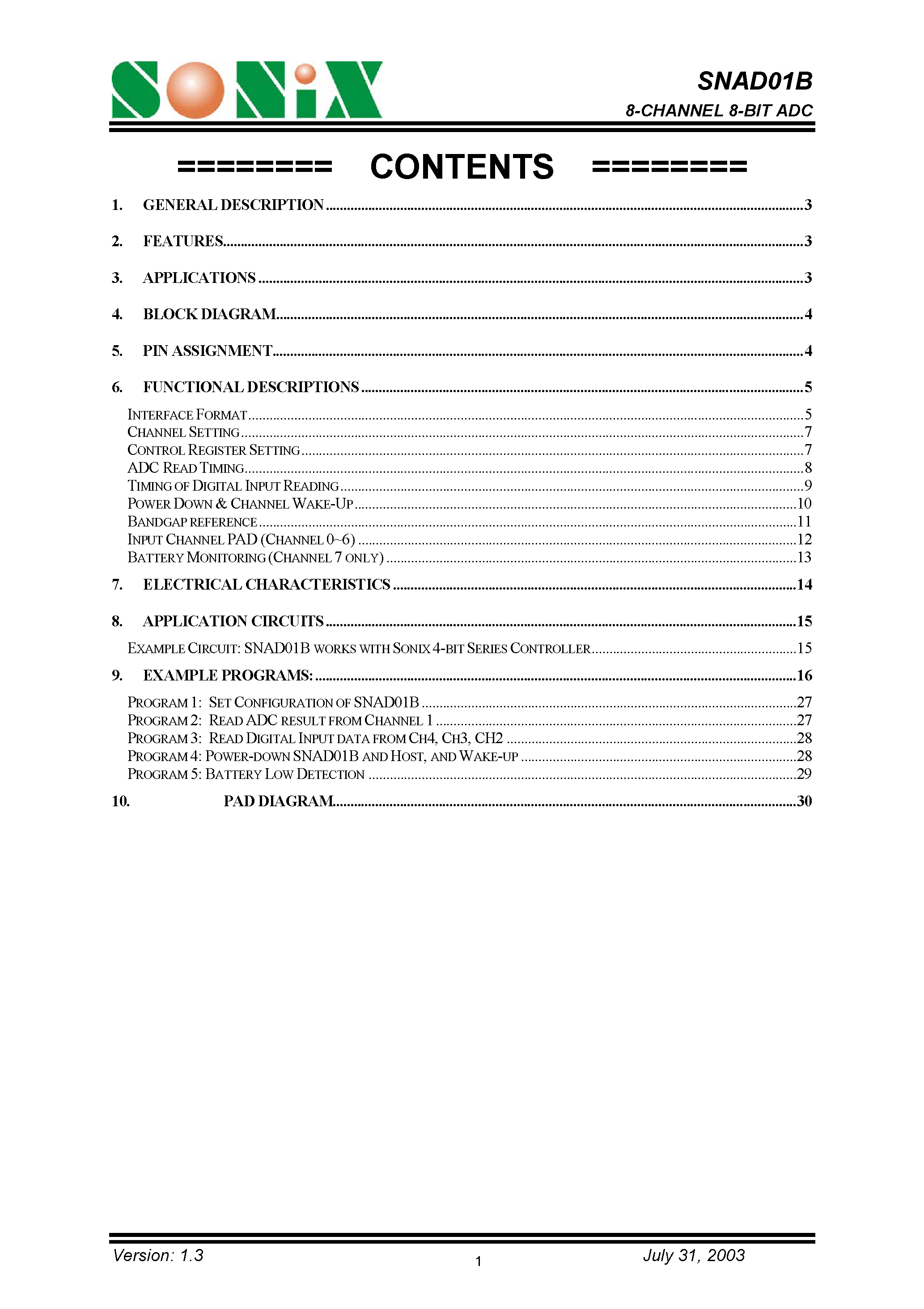 Datasheet SNAD01B - 8-CHANNEL 8-BIT ADC page 1