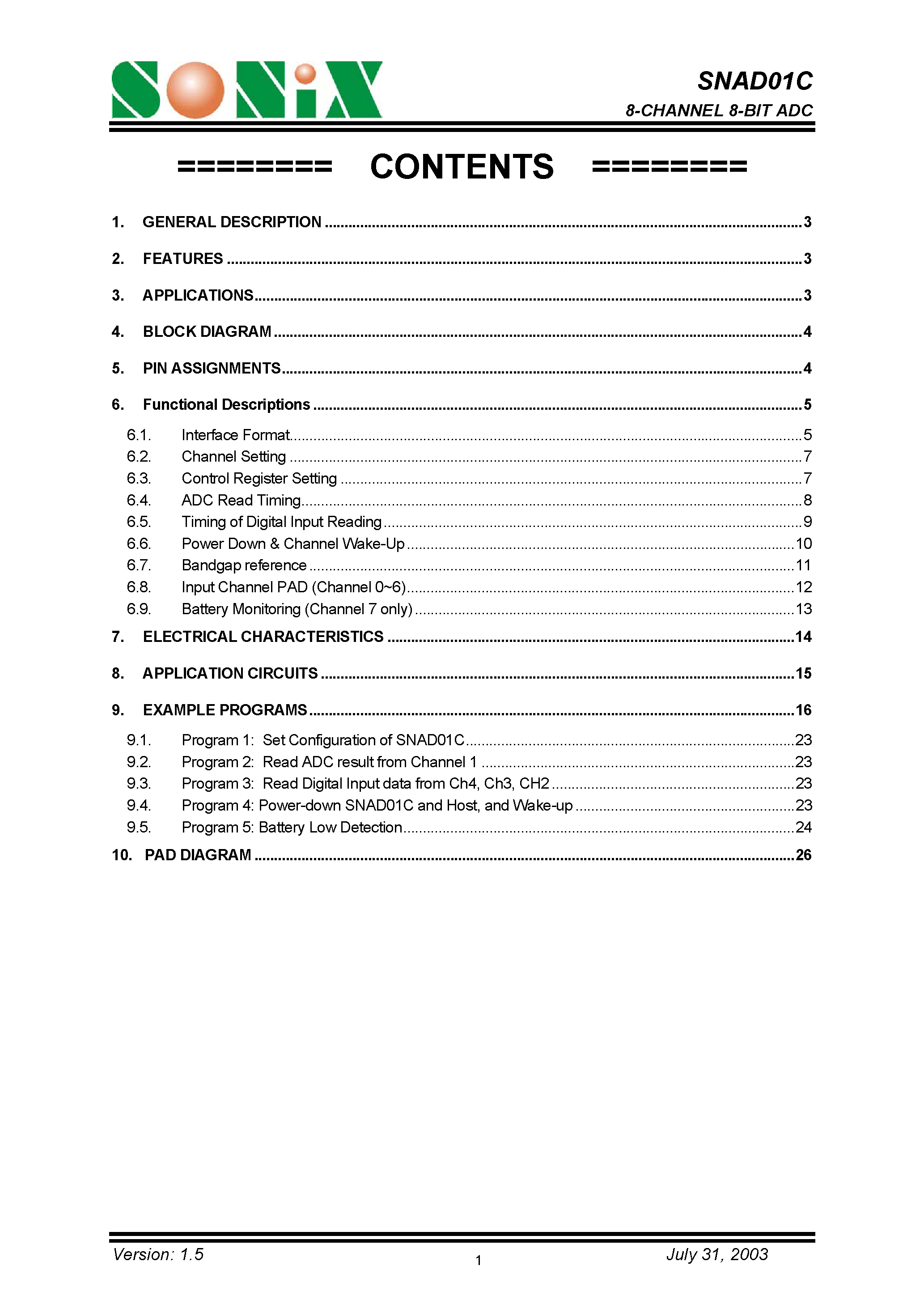 Datasheet SNAD01C - 8-CHANNEL 8-BIT ADC page 1