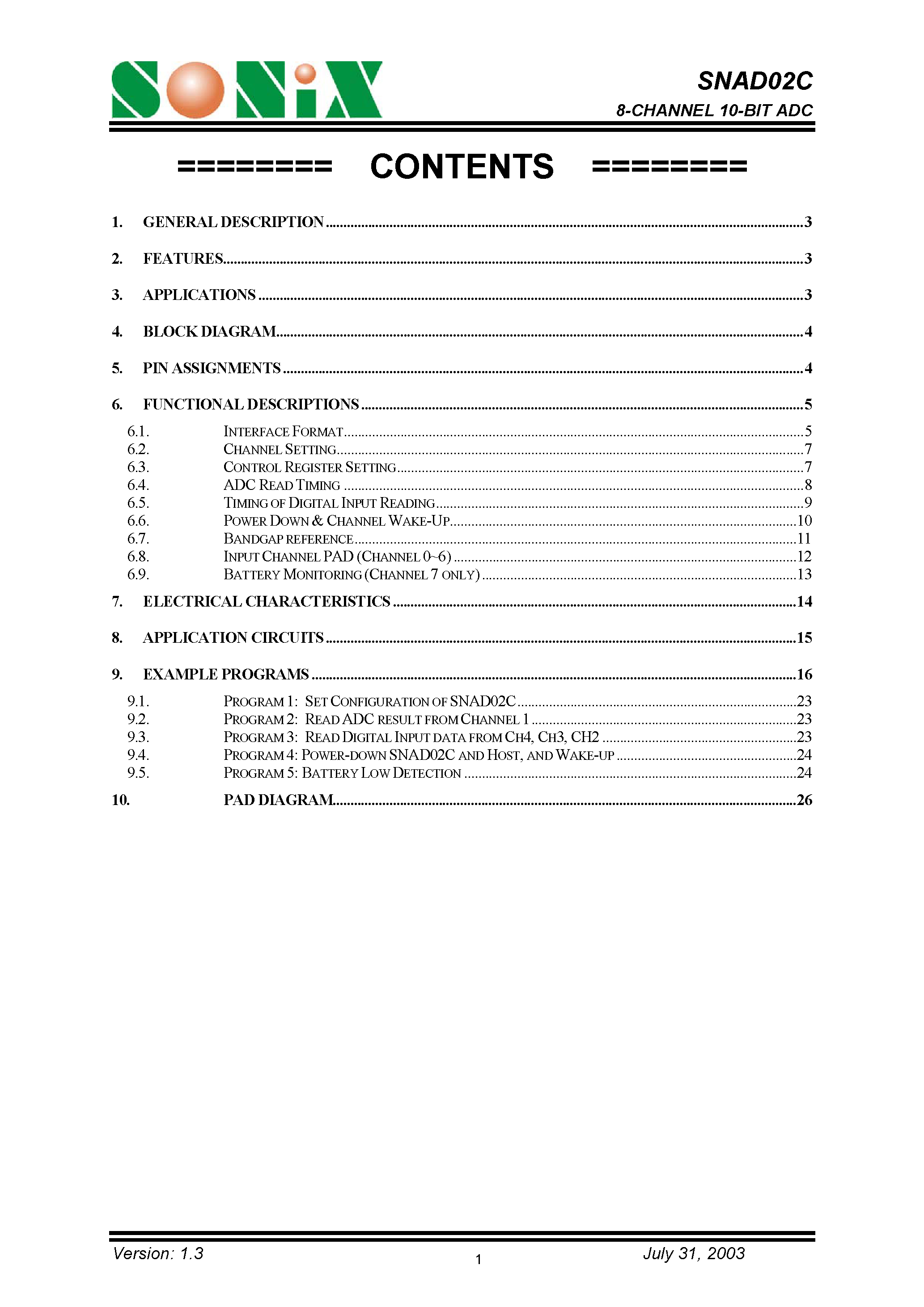 Даташит SNAD02C - 8-CHANNEL 10-BIT ADC страница 1