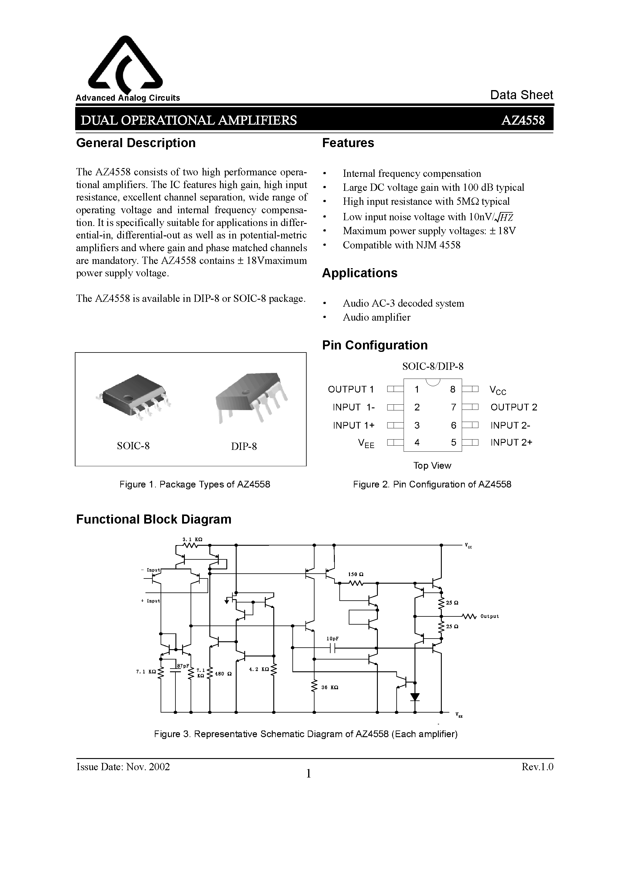 Datasheet SOIC-8 - DUAL OPERATIONAL AMPLIFIERS page 1
