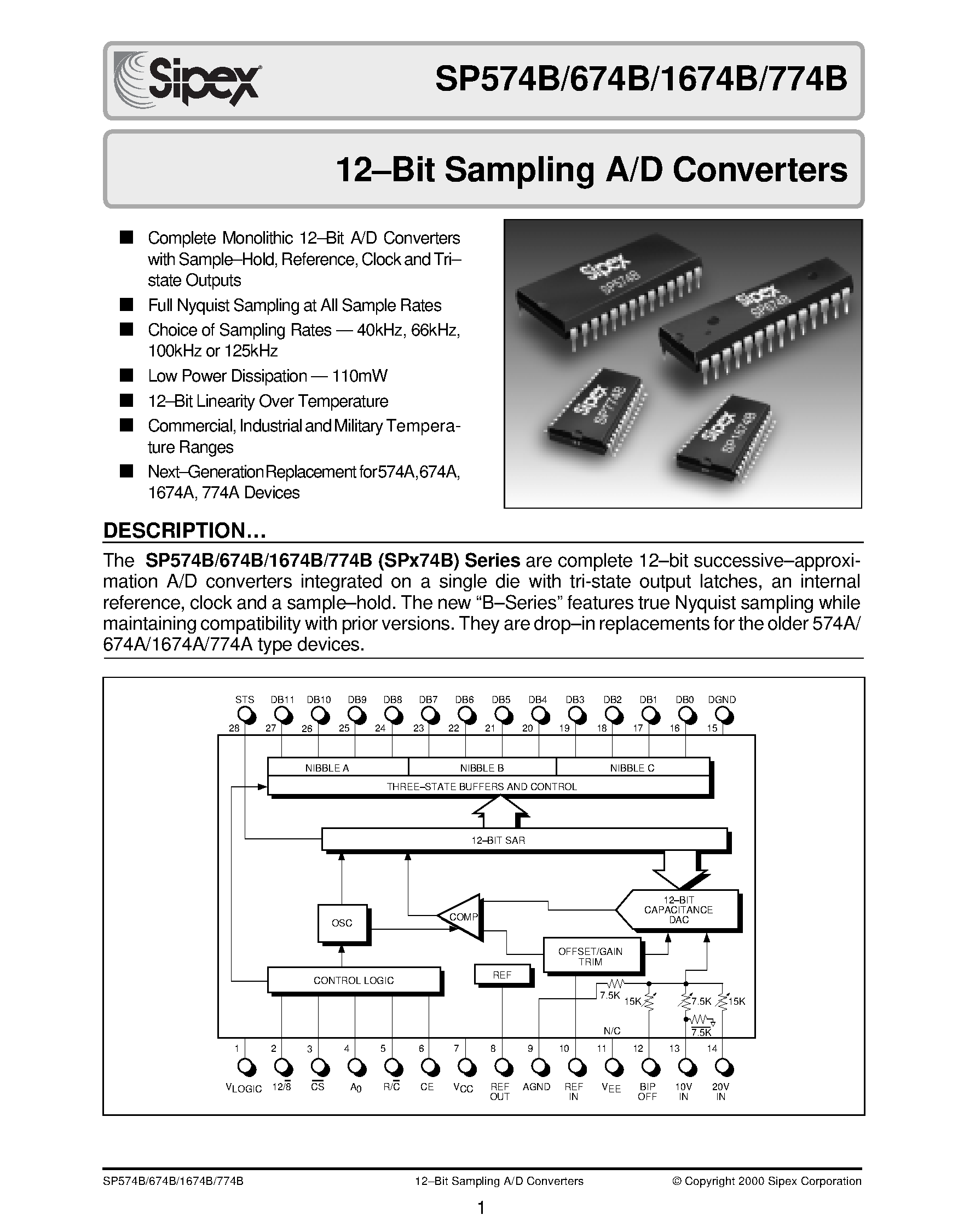 Даташит SP1674BB - 12-Bit Sampling A/D Converters страница 1