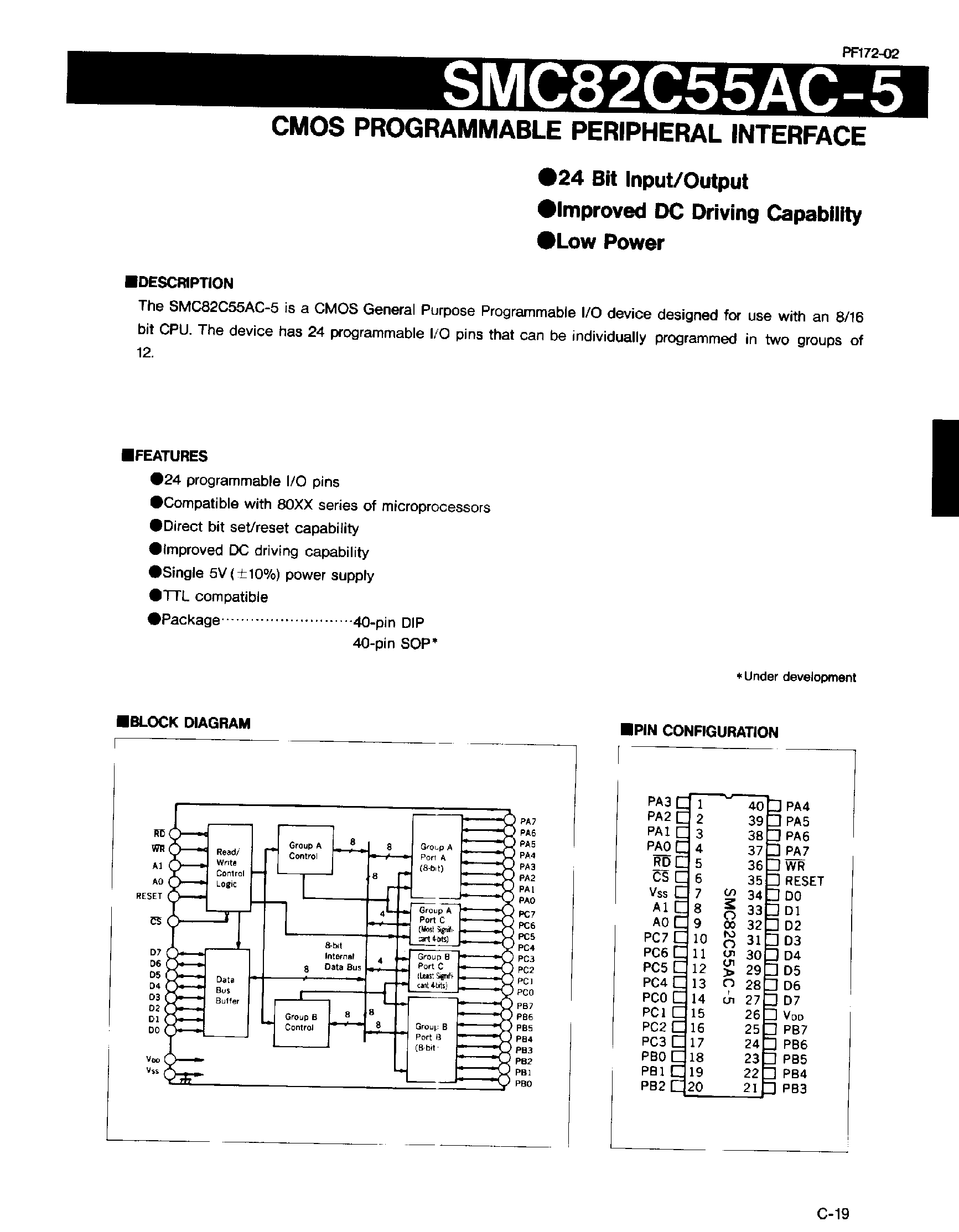 Datasheet SMC82C55AC-5 - CMOS Programmable Peripheral Interface page 1