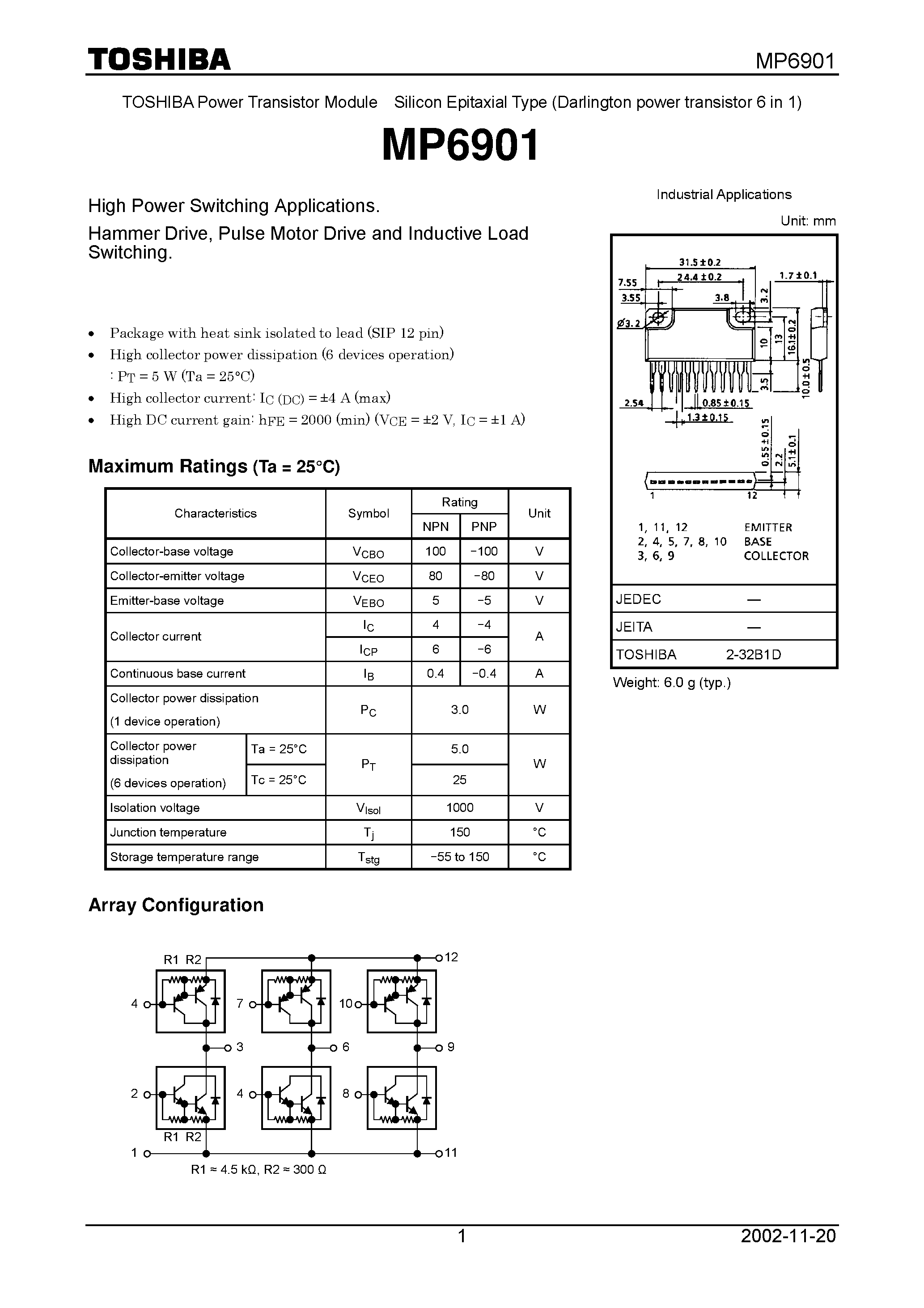 Datasheet MP6901 page 1 Datasheet MP6901 - High Power Switching Applications / Hammer Drive page 1