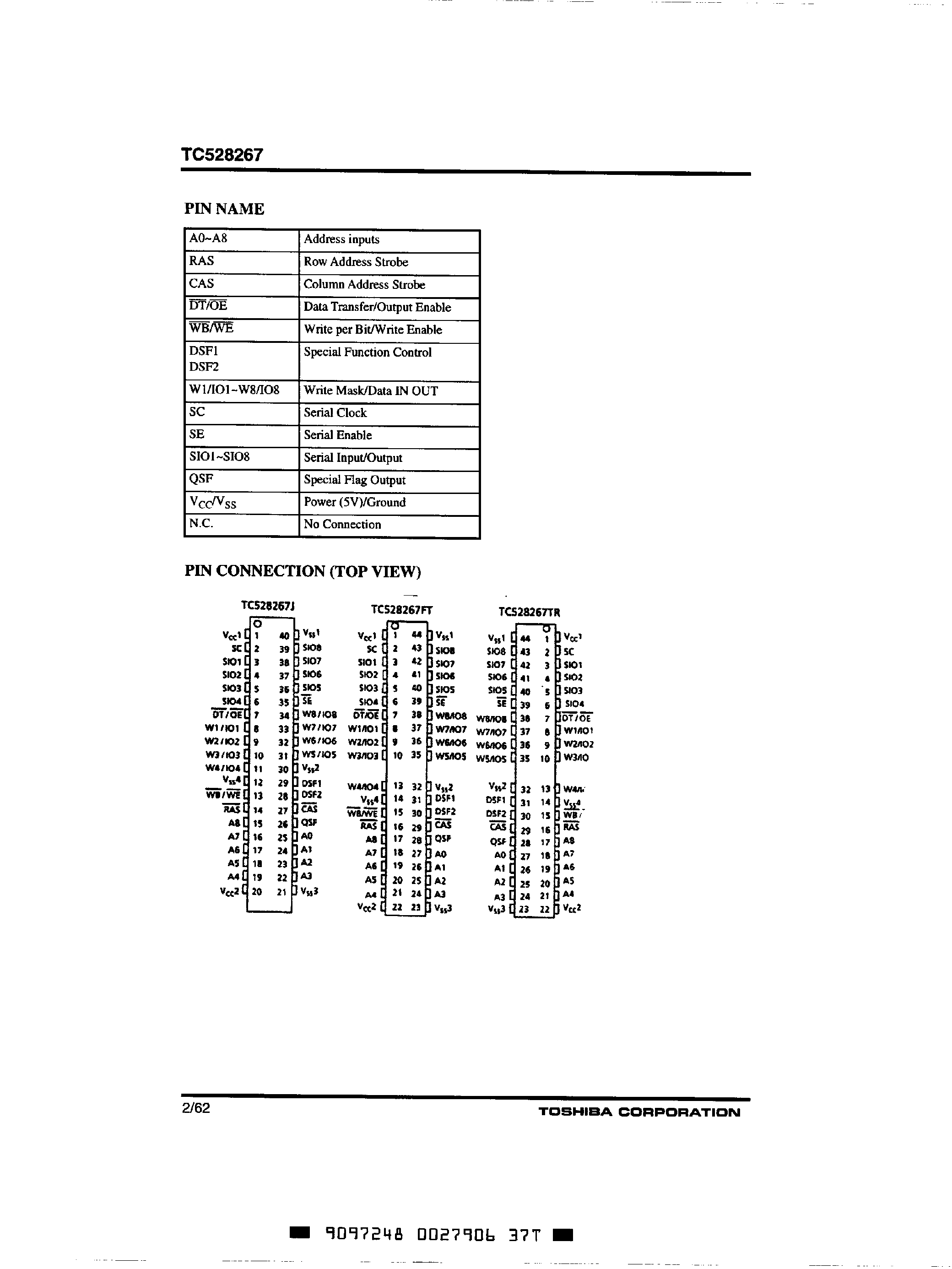 Datasheet TC528267 - 262144 Words x 8 Bits Multiport DRAM page 2