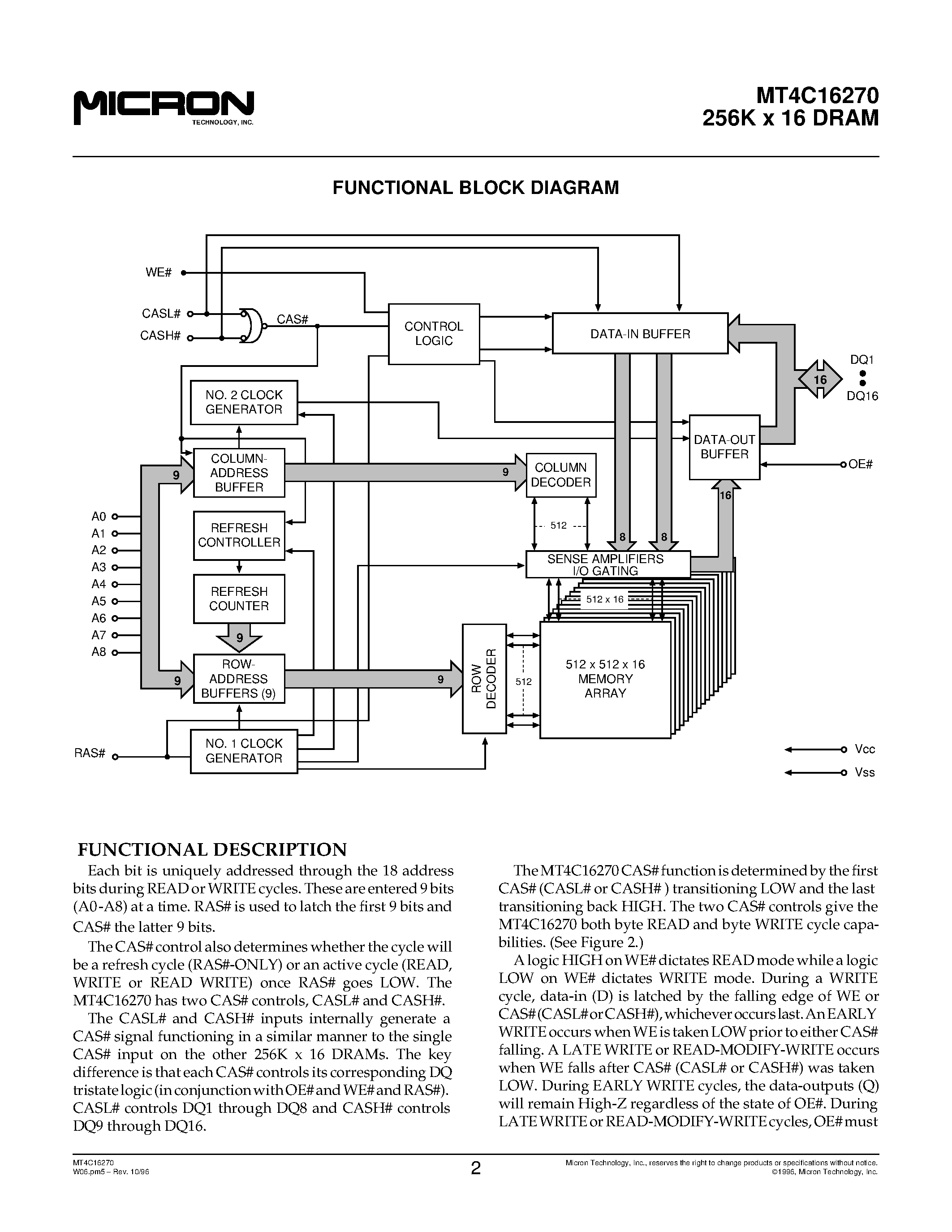Datasheet MT4C16270 - DRAM 256K X 16 DRAM 5V / EDO PAGE MODE page 2